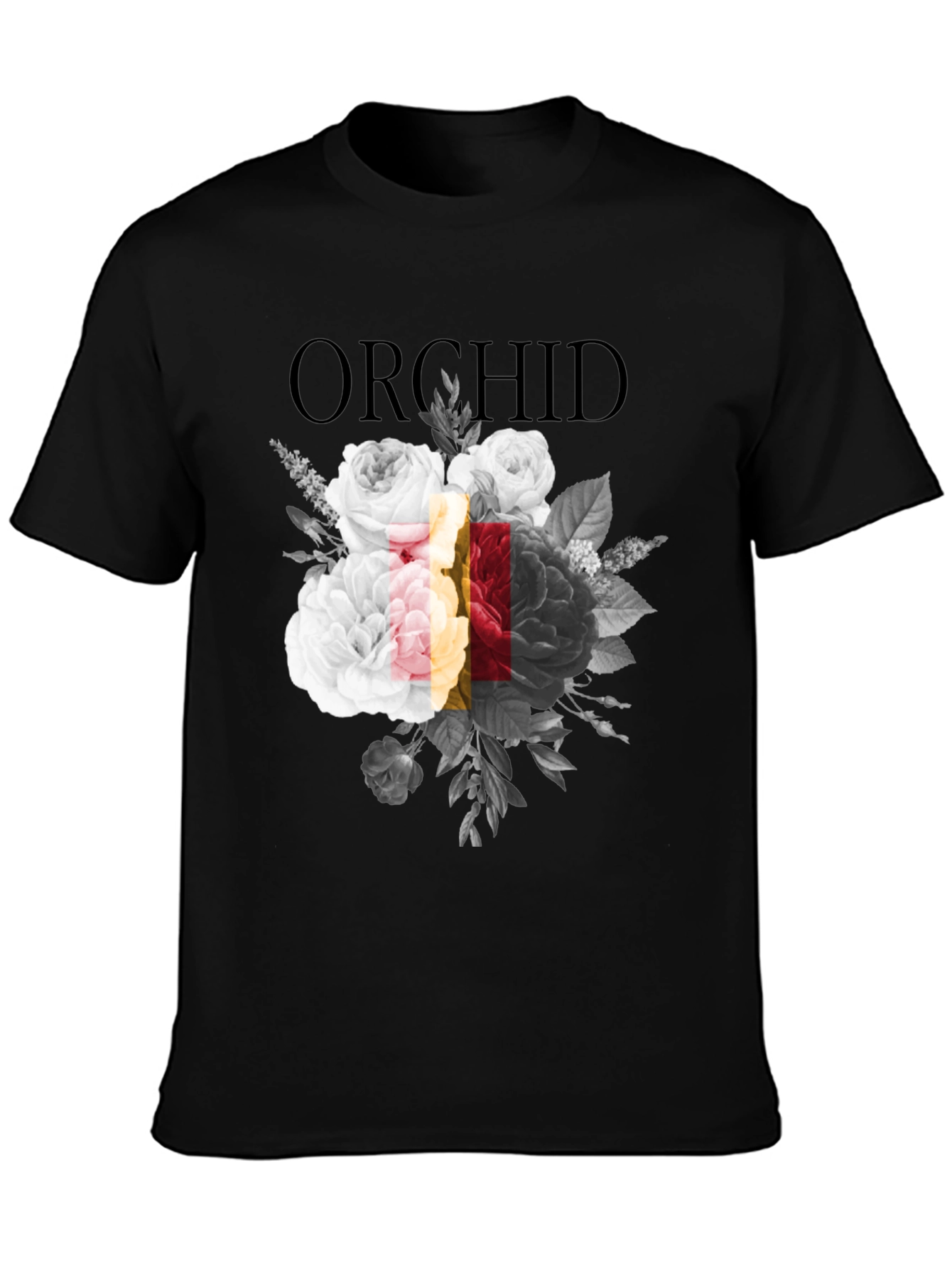 Orchid Floral Graphic Print Black T-Shirt