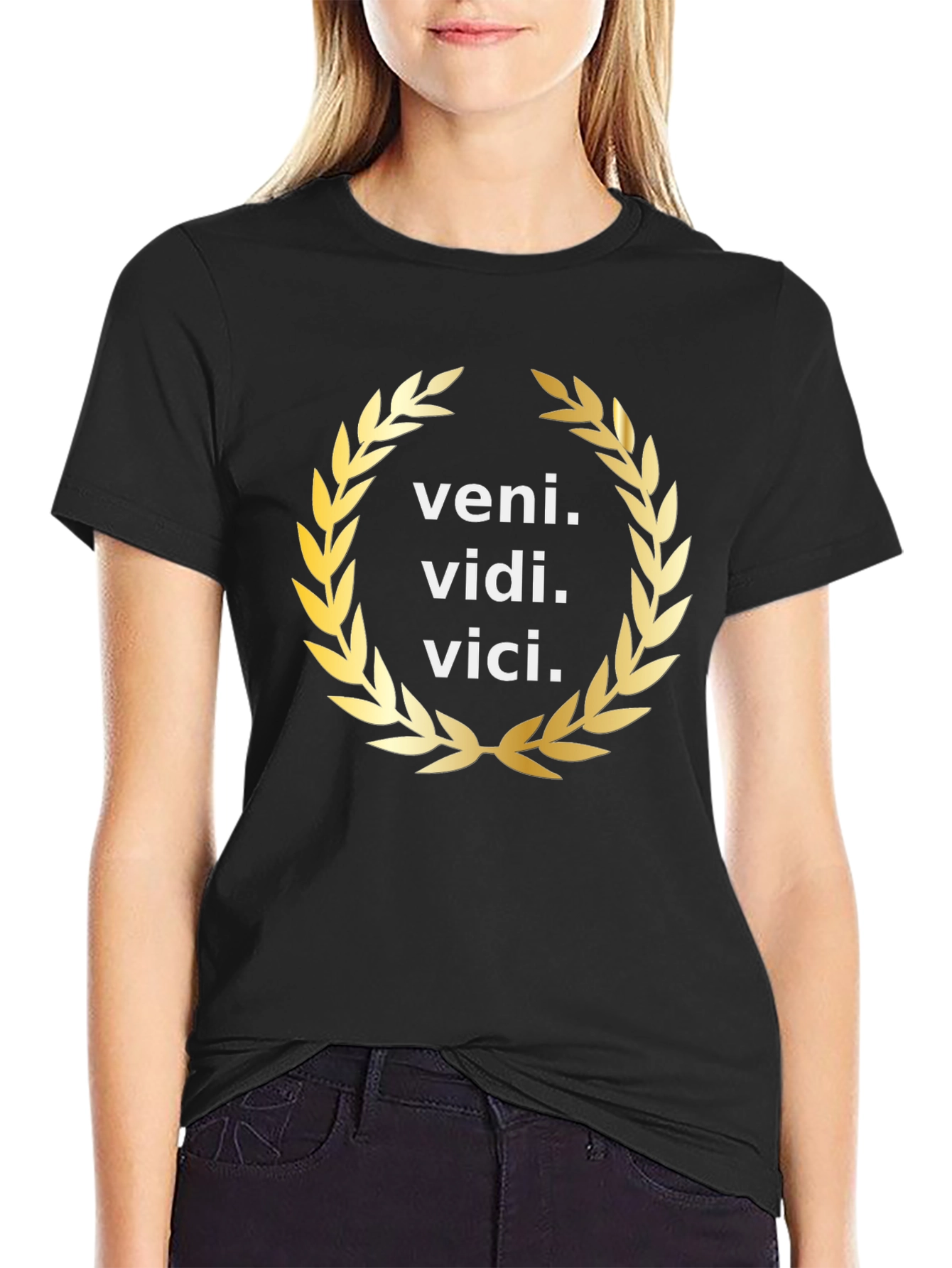 Veni Vidi Vici Gold Wreath Black T-Shirt