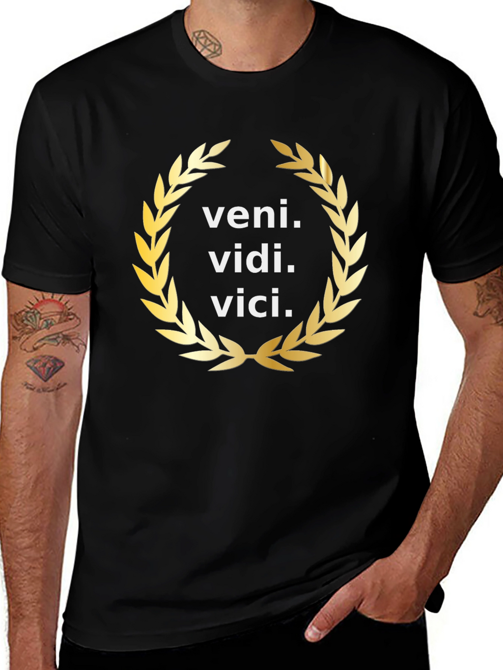 Veni Vidi Vici Gold Wreath Black T-Shirt