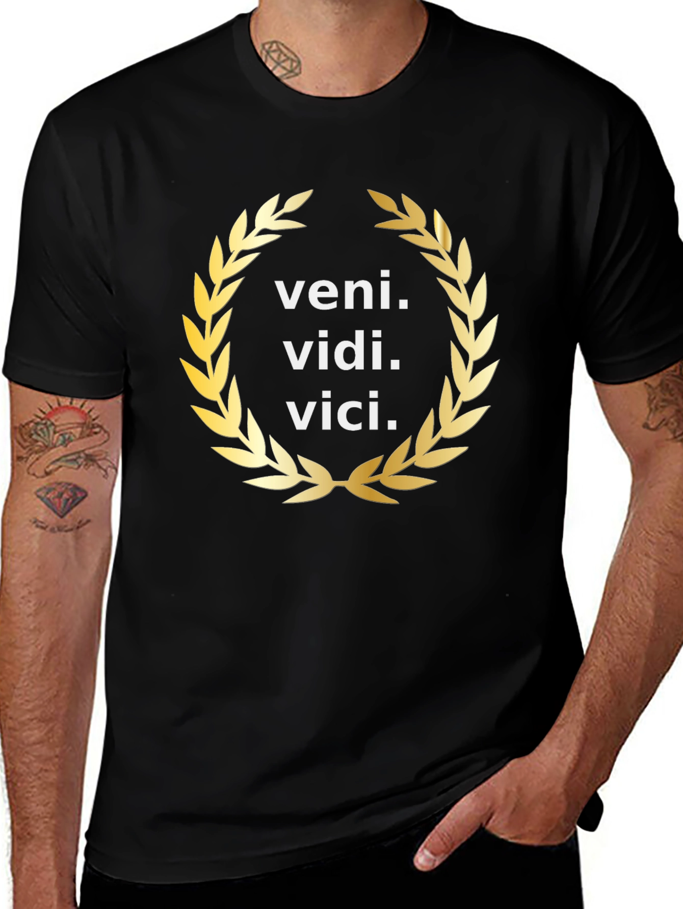 Veni Vidi Vici Gold Wreath Black T-Shirt