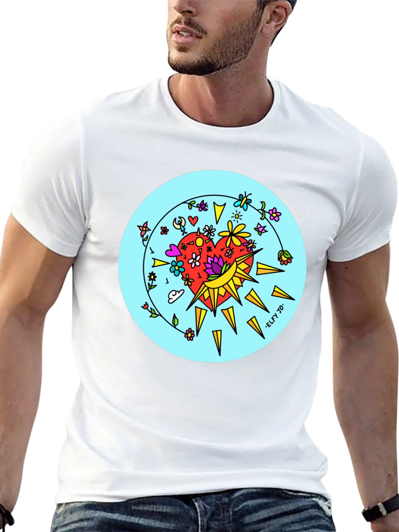 Floral Heart Graphic Black Tee