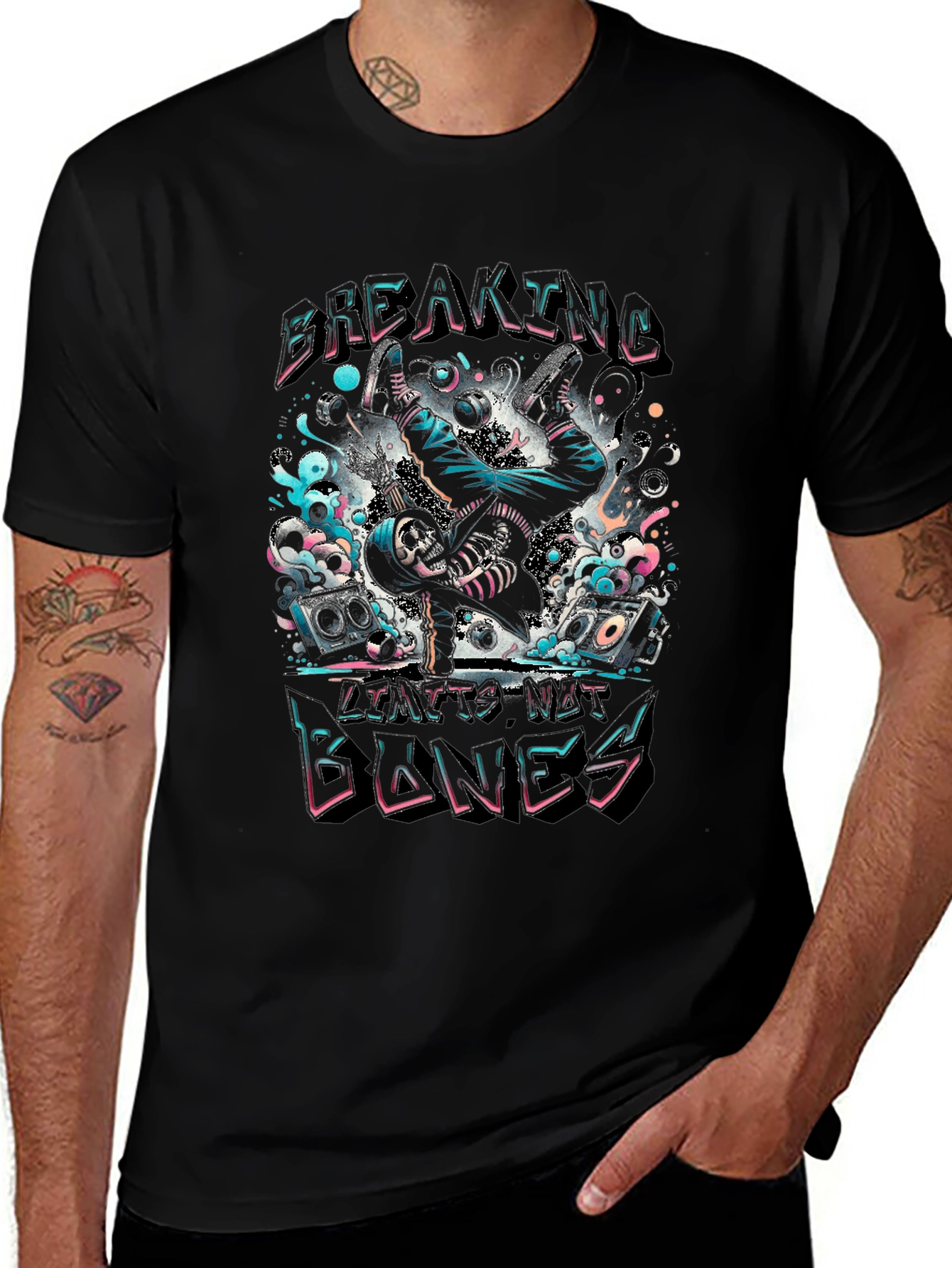Breaking Bones Graphic Tee - Black Cotton Blend