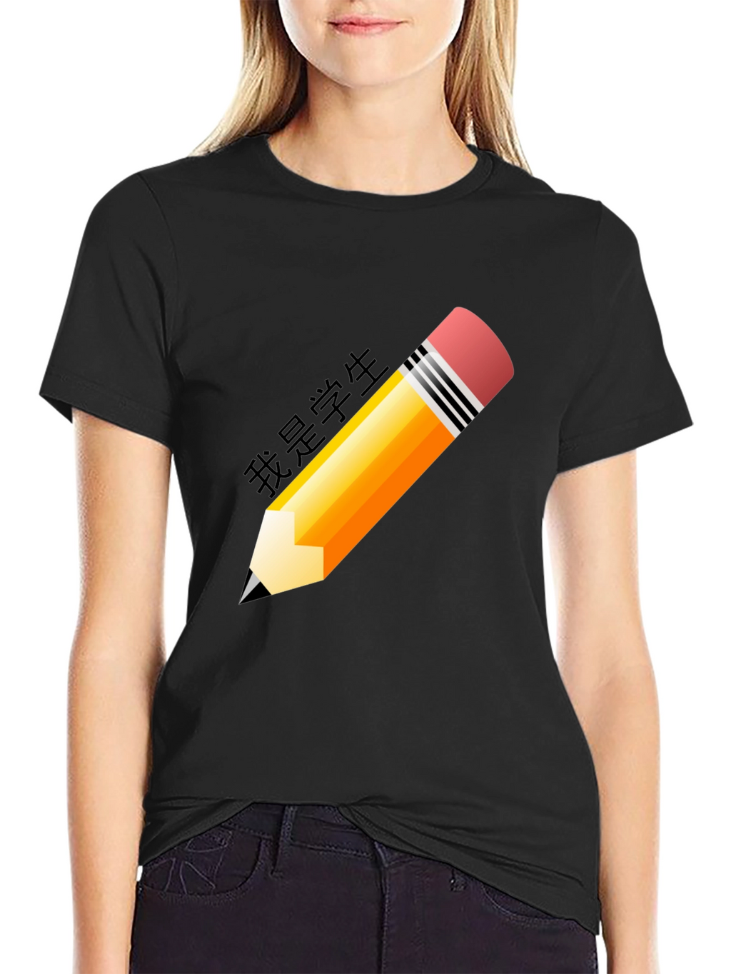 Pencil Graphic Black T-Shirt - Student Style