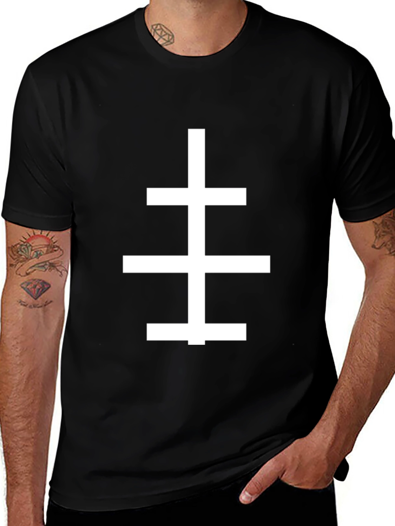 Triple Cross Graphic Black T-Shirt