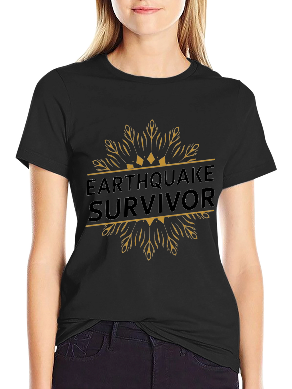Earthquake Survivor Graphic Tee - Black Cotton T-Shirt