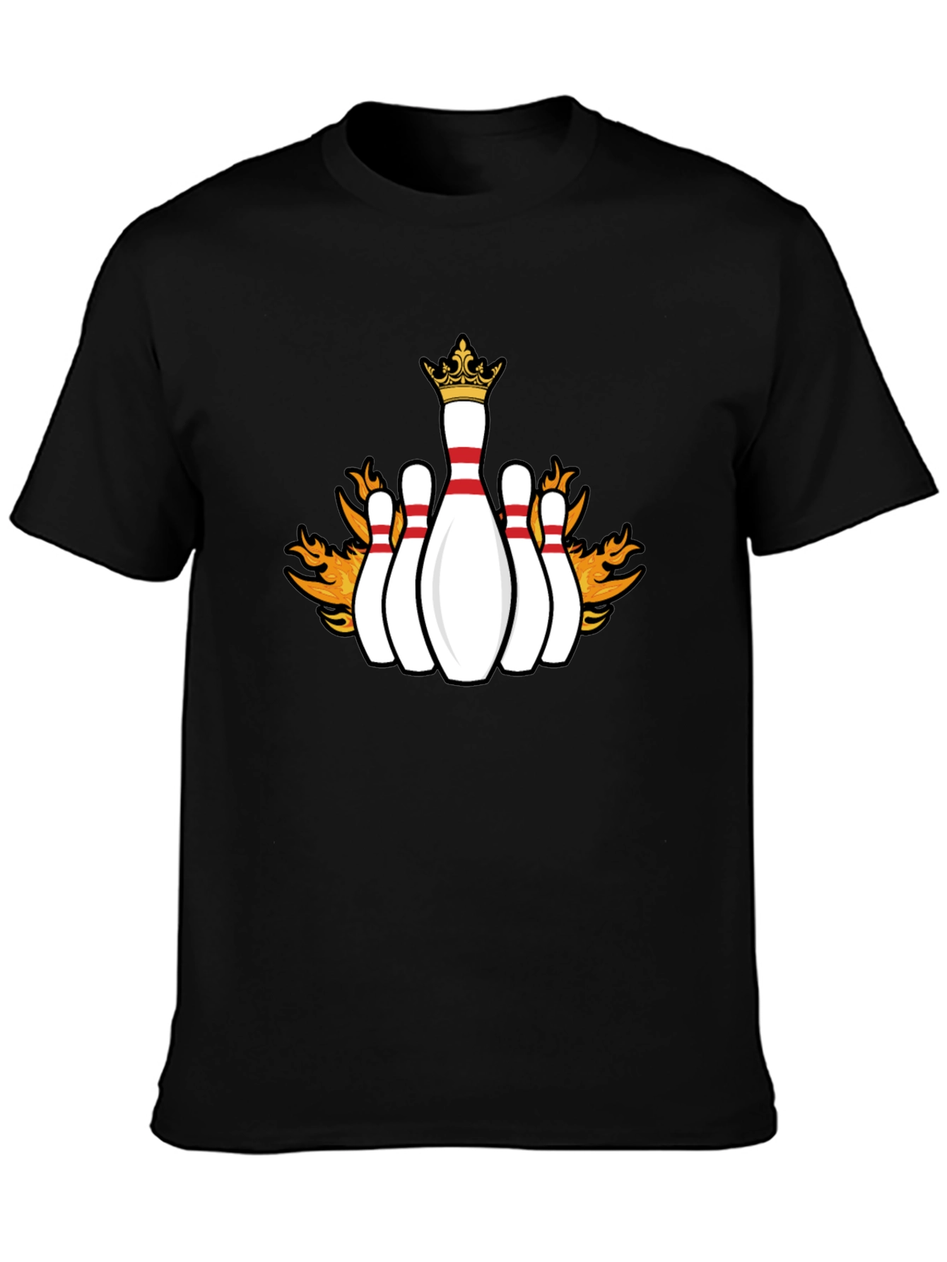 Flaming Crown Bowling Pins Black T-Shirt