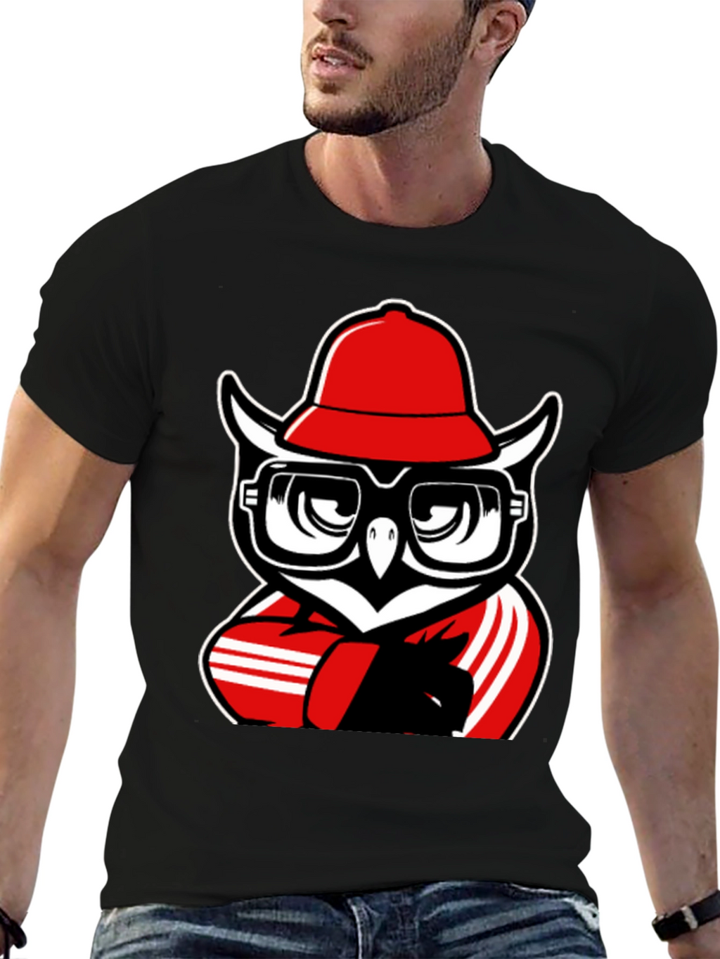 Cool Owl Graphic Tee - Black