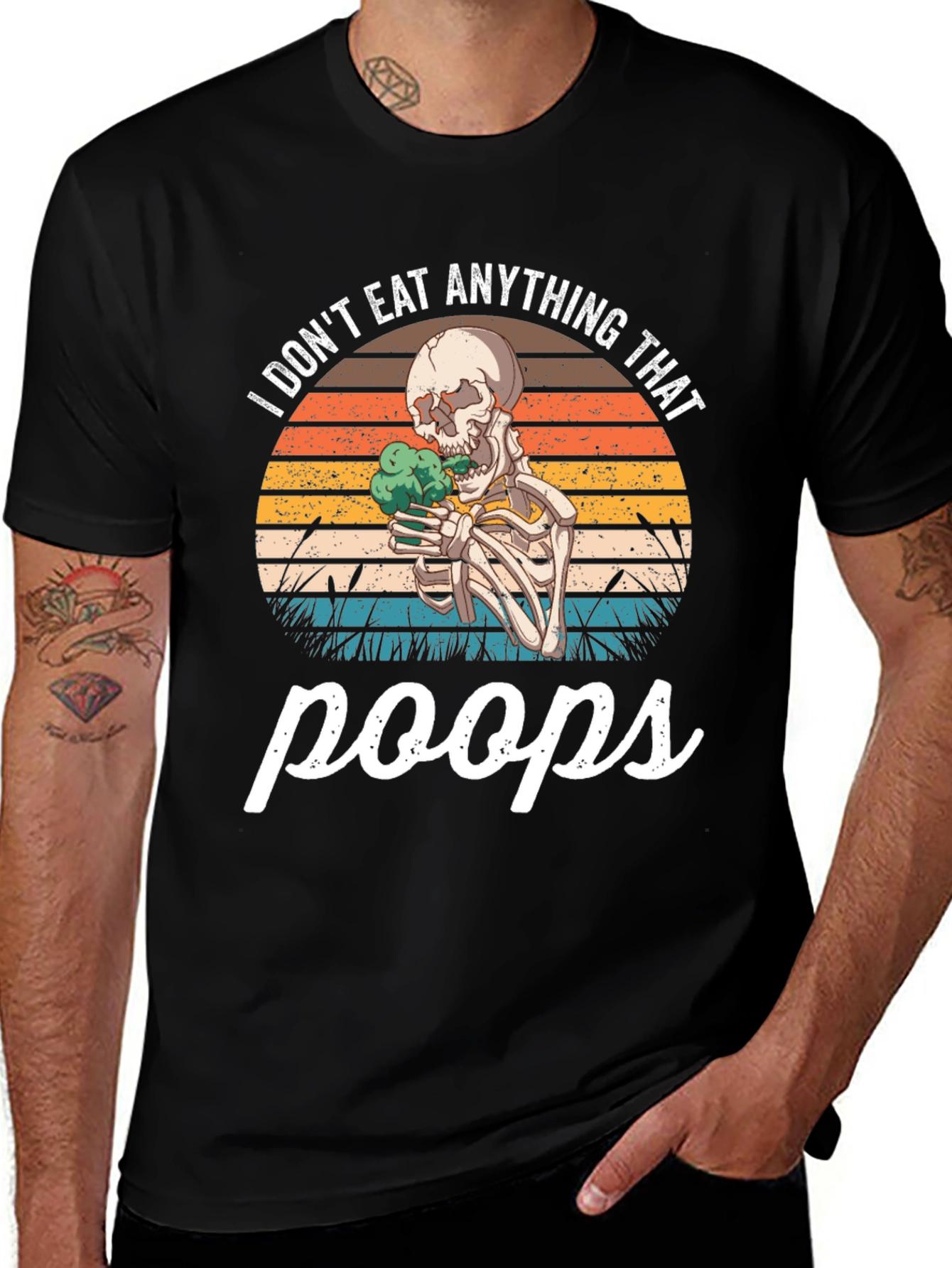 Vegan Skeleton T-Shirt - I Dont Eat Anything That Poops