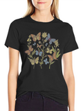Butterfly Garden Graphic Tee - Black Cotton Blend