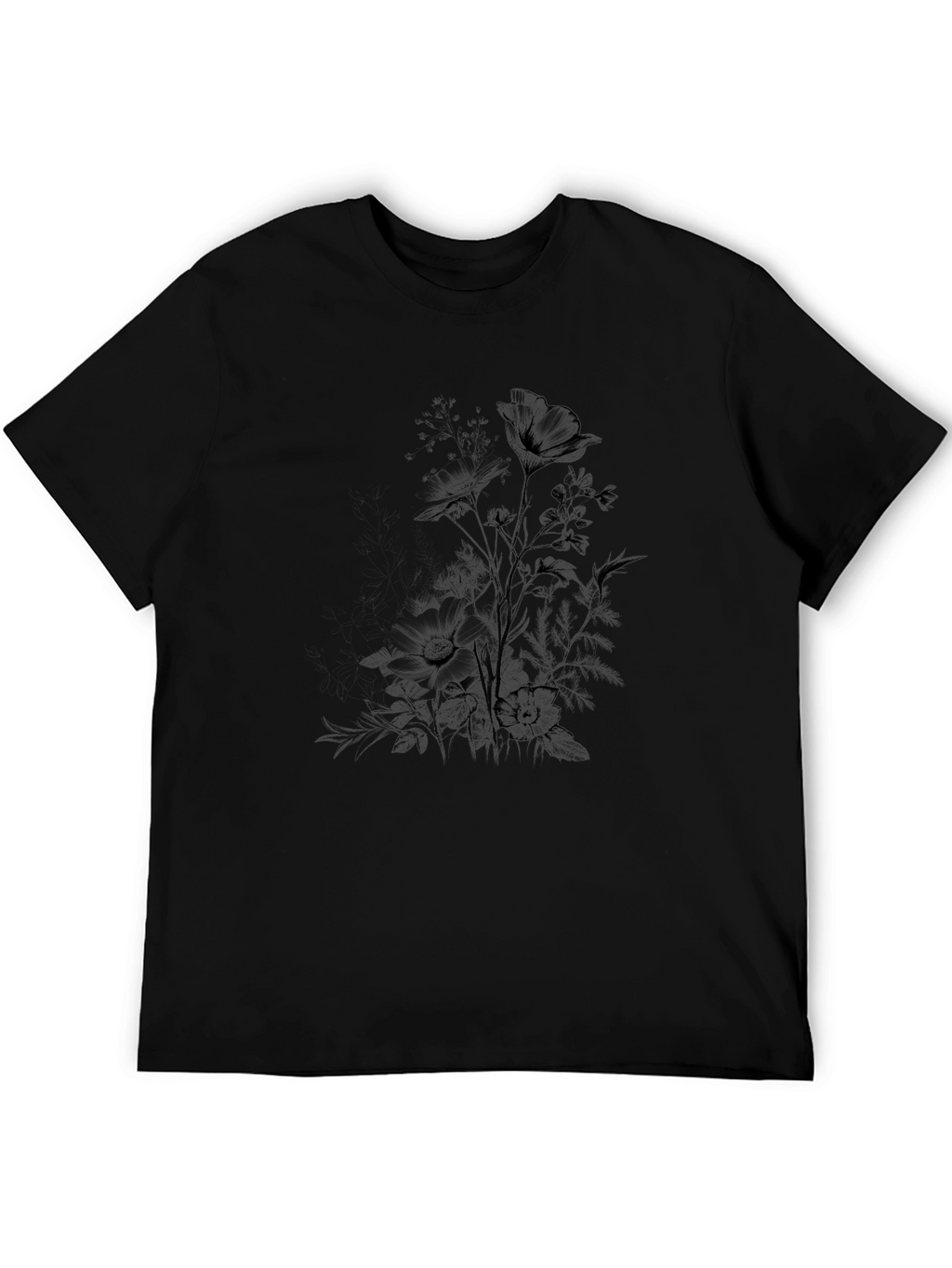 Mens Black Floral Print Crew Neck T-Shirt