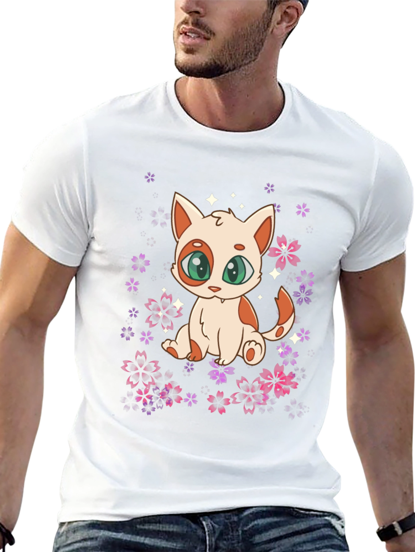 Cute Anime Cat Floral T-Shirt