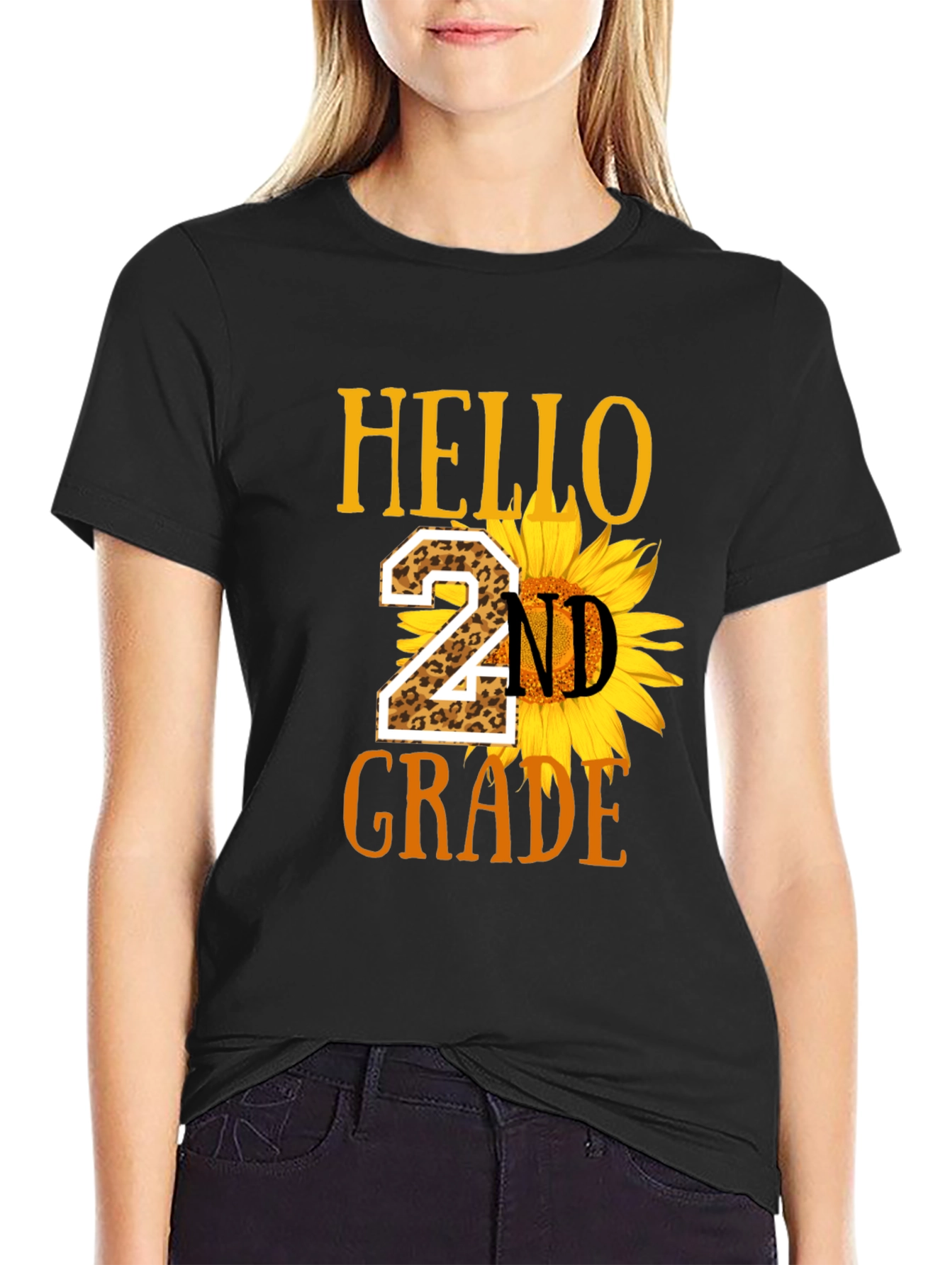 Hello 2nd Grade Leopard Sunflower T-Shirt