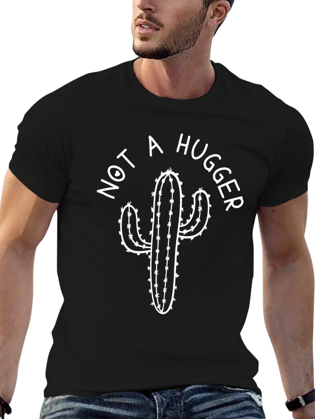 Not A Hugger Cactus Graphic T-Shirt - Black