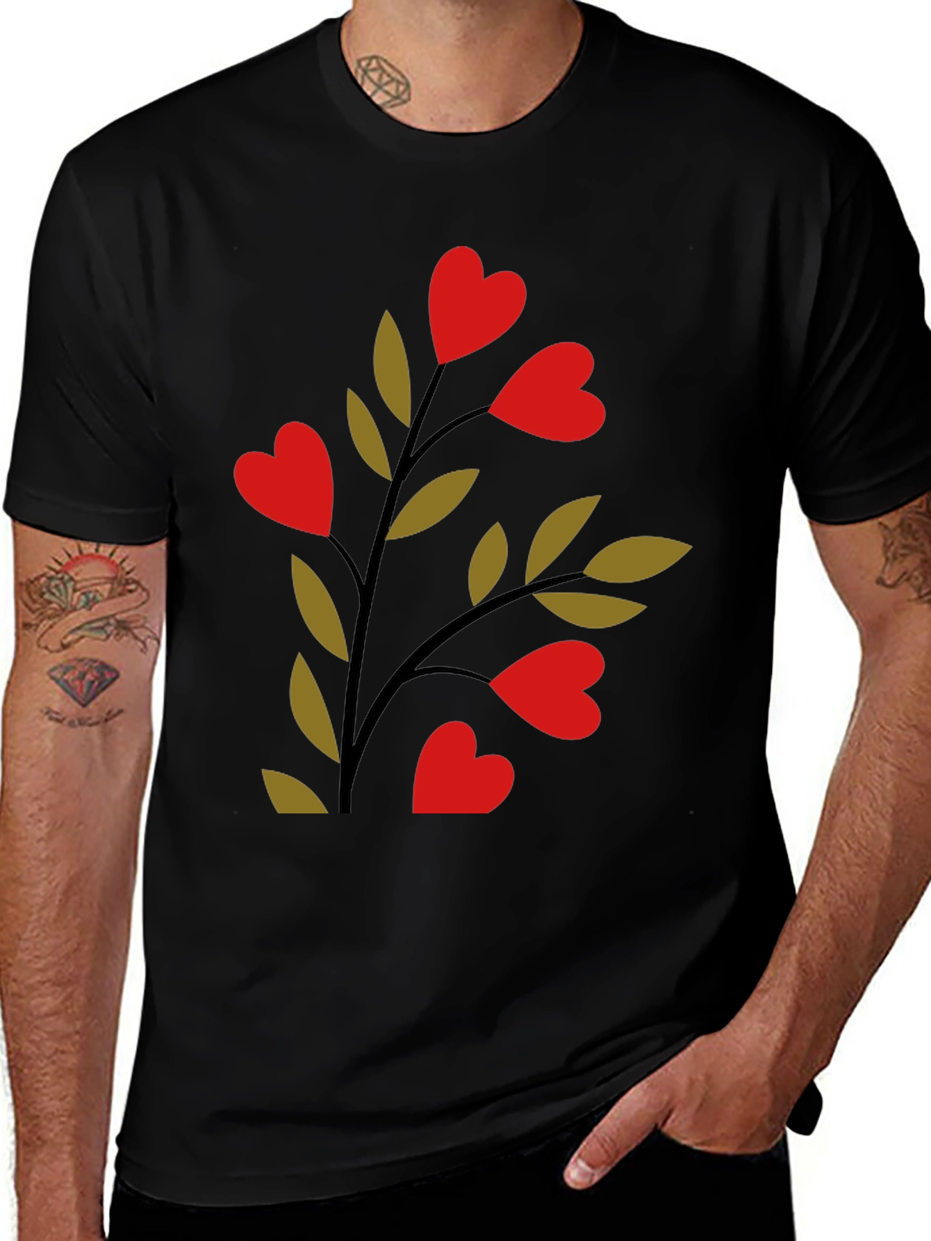 Heart Blossom Black Tee