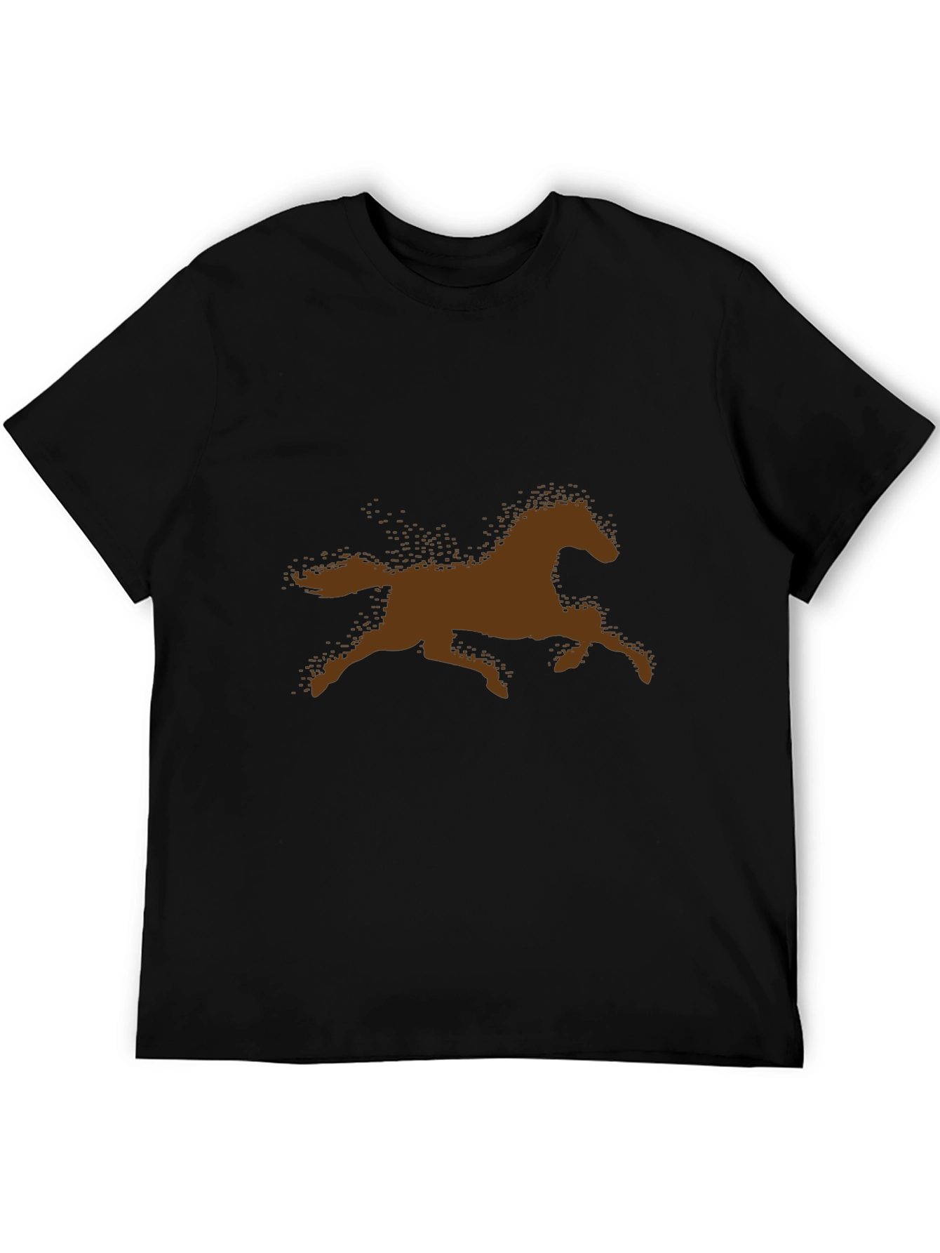 Brown Horse Silhouette Black Cotton T-Shirt