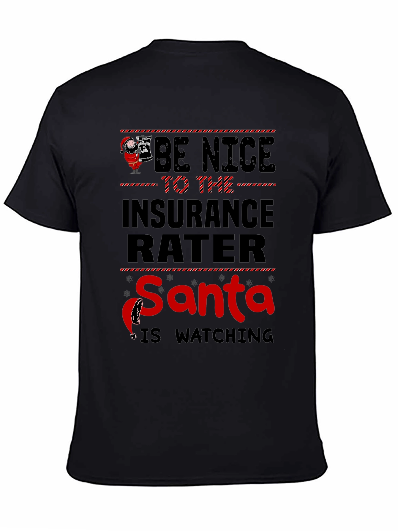 Funny Insurance Rater Santa Watching Graphic T-Shirt