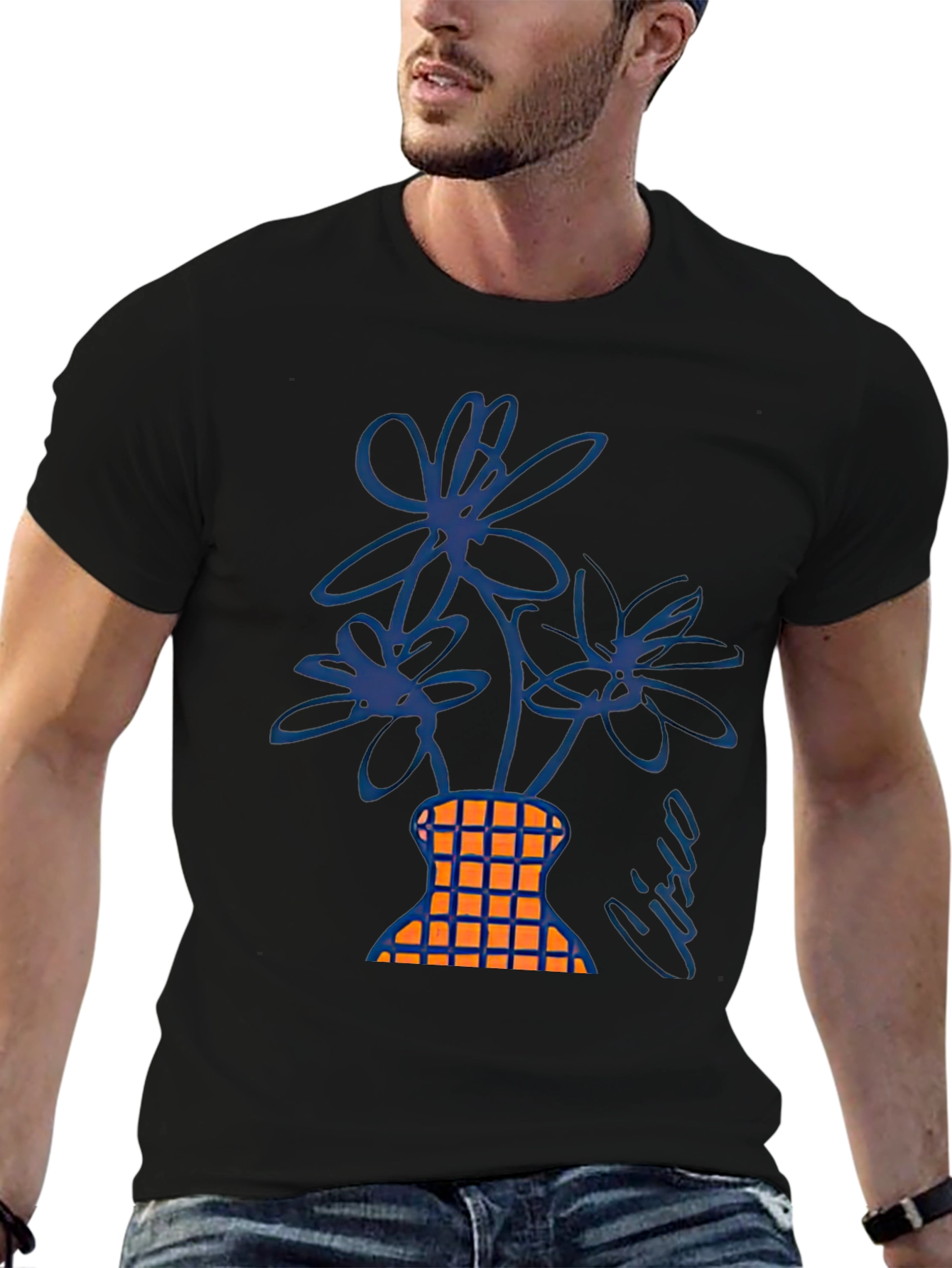 Floral Vase Graphic T-Shirt - Modern Art Tee