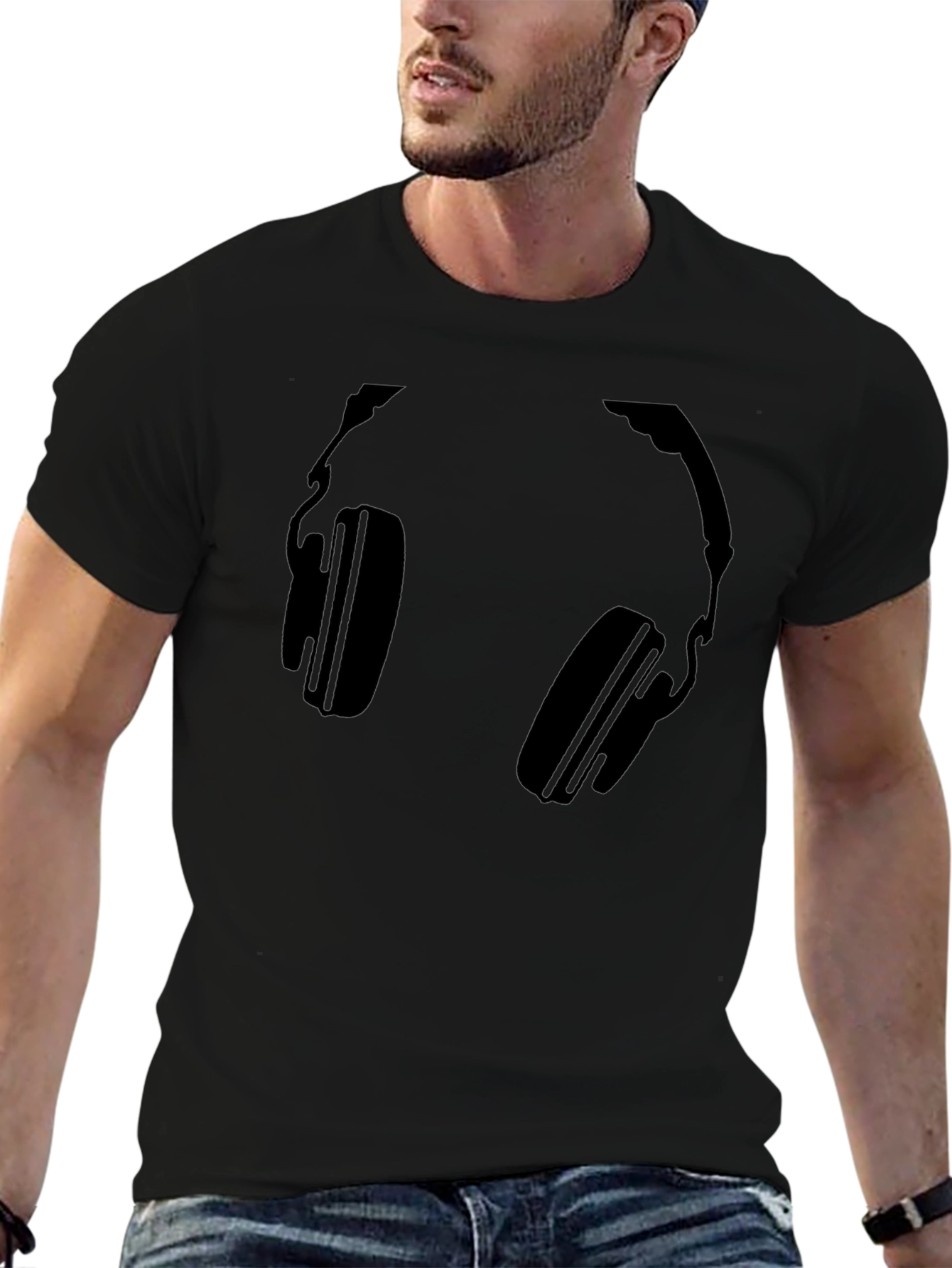 Headphones Graphic Tee - Black Cotton T-Shirt