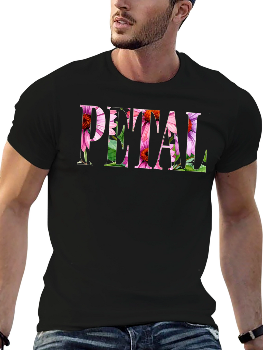 Floral PETAL Graphic Black T-Shirt