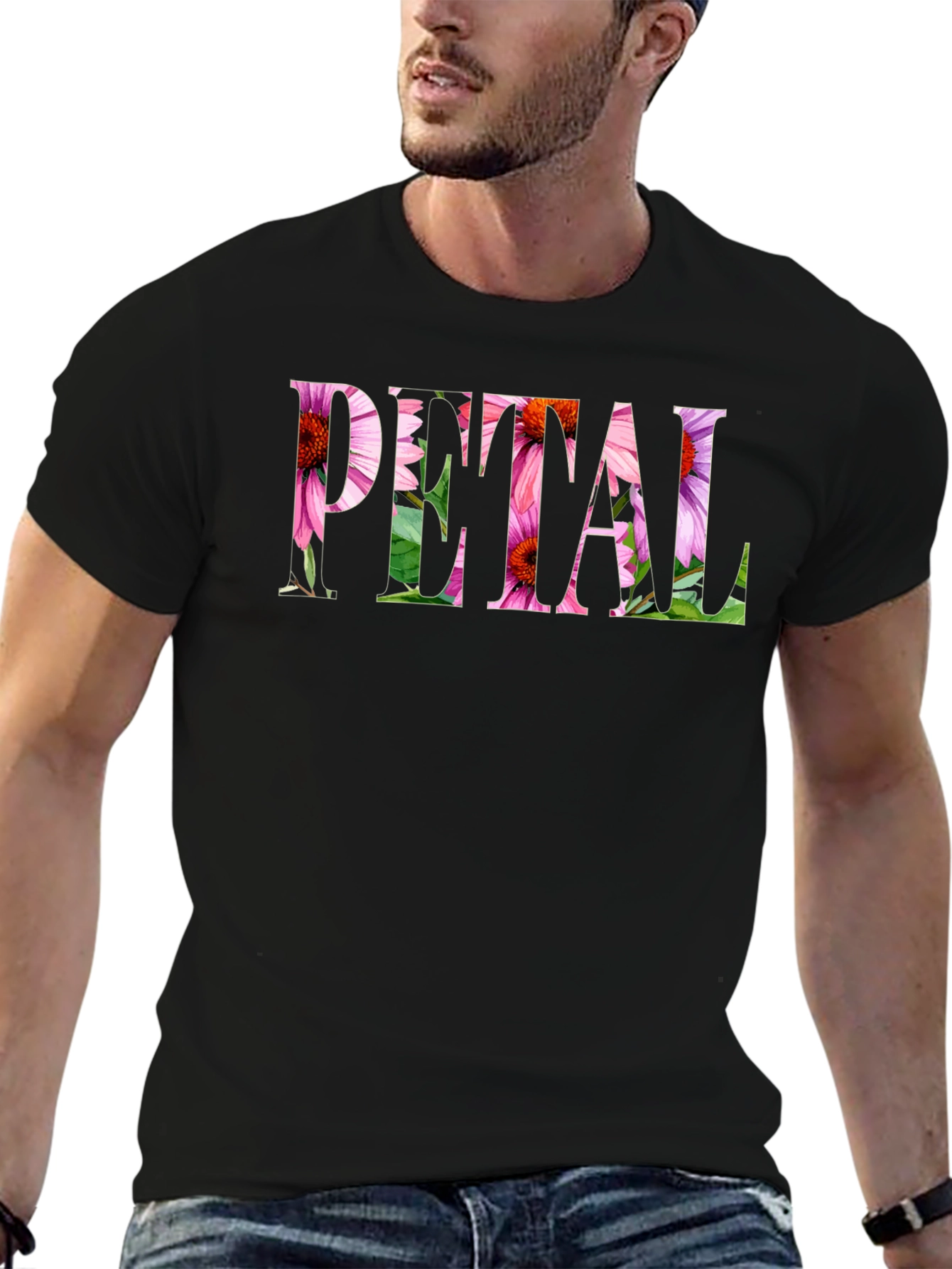 Floral PETAL Graphic Black T-Shirt