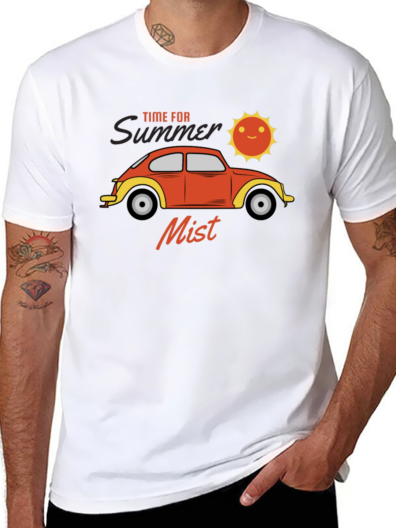 Summer Mist T-Shirt: Retro Car & Sun Design