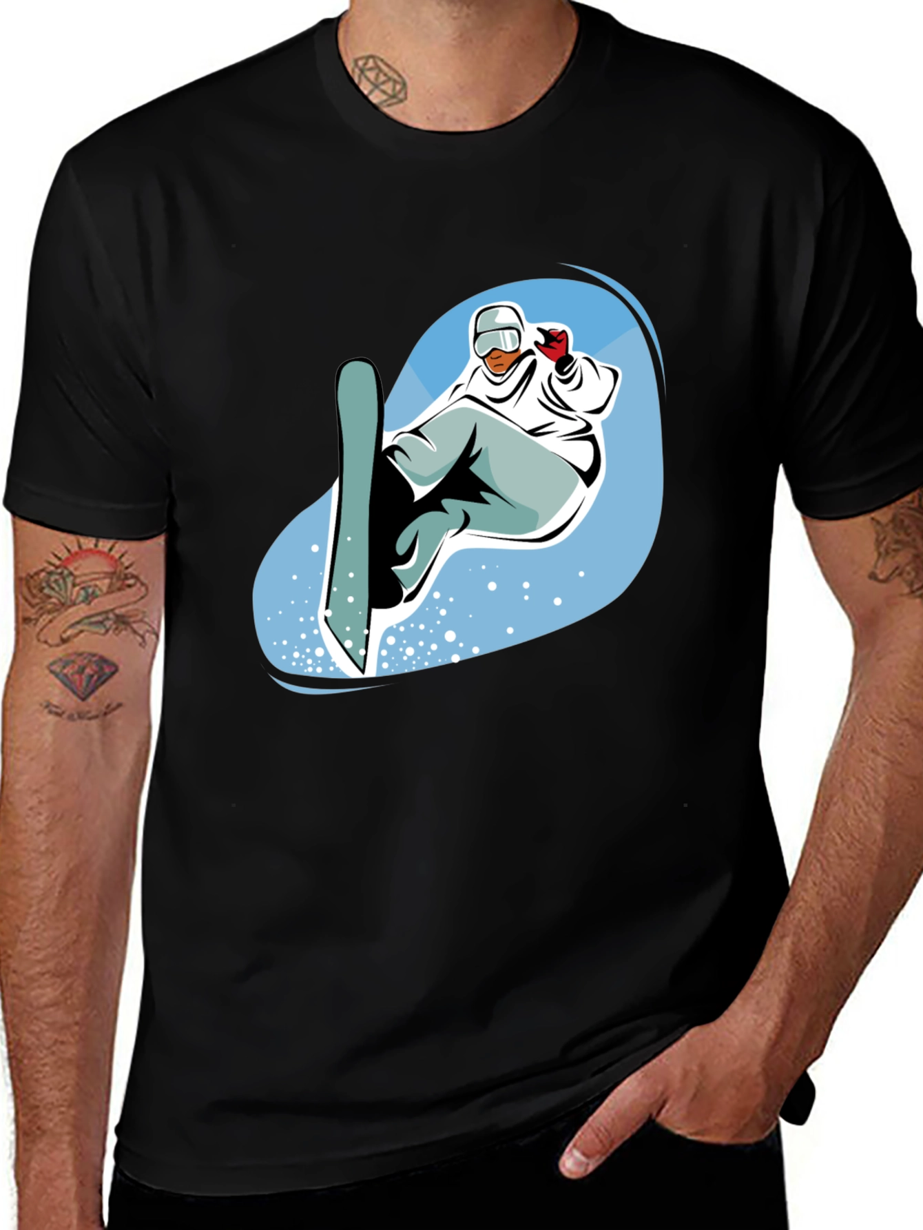 Mens Black Snowboard Graphic Tee