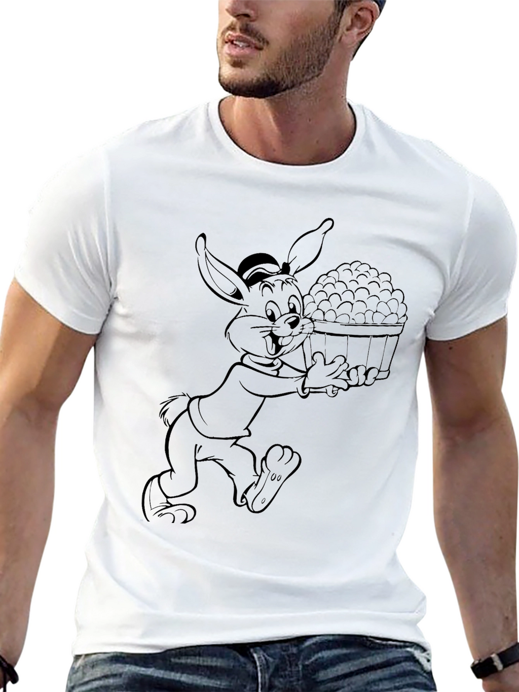 Cartoon Rabbit Graphic Tee - Black