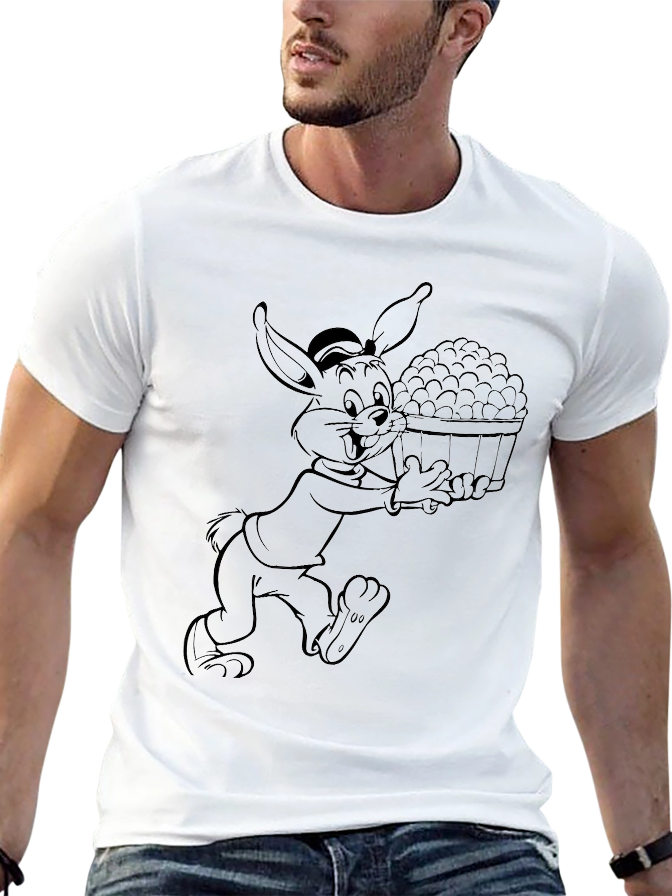 Cartoon Rabbit Graphic Tee - Black