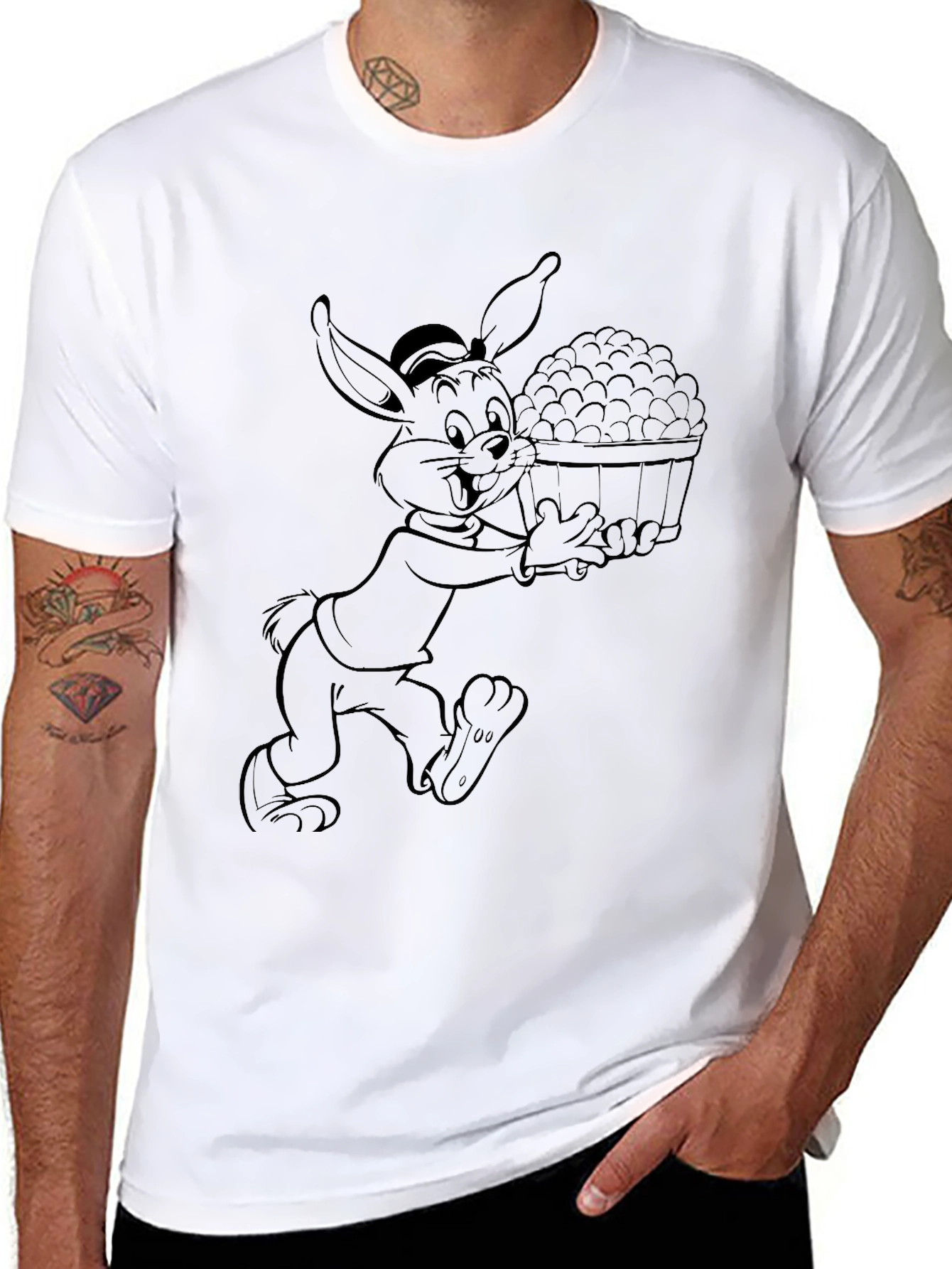 Cartoon Rabbit Graphic Tee - Black