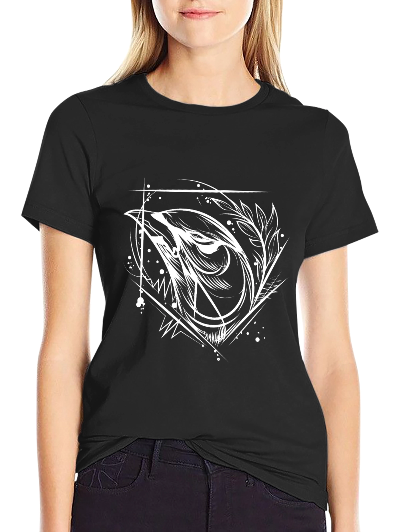 Geometric Wolf Graphic Tee - Black Cotton Blend