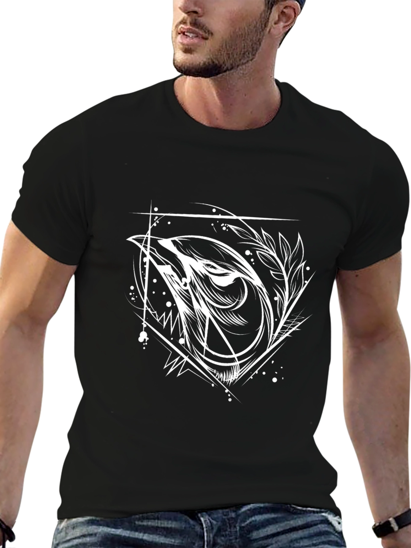 Geometric Wolf Graphic Tee - Black Cotton Blend