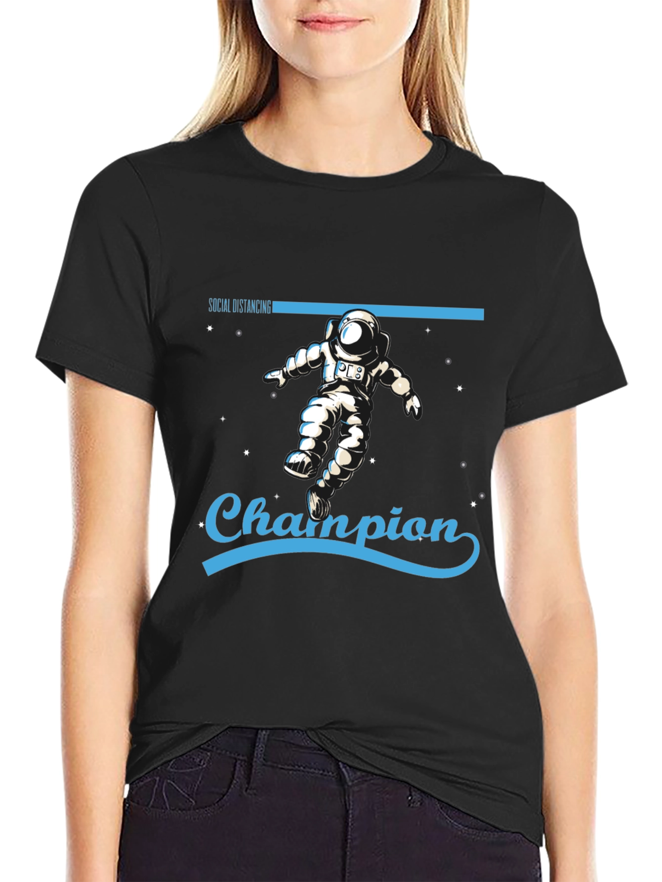 Social Distancing Champion Black T-Shirt