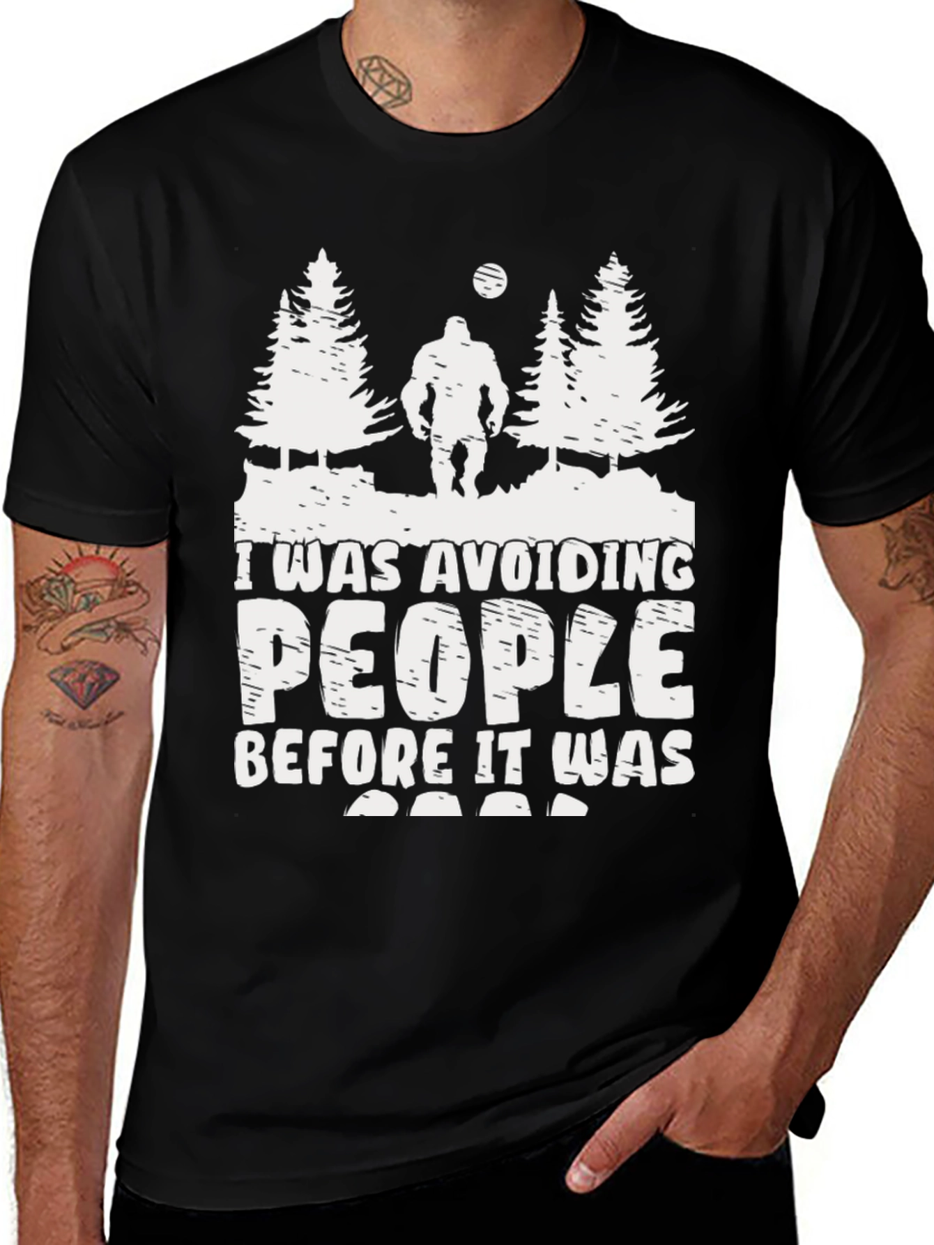 Sasquatch Avoid People Graphic Tee - Black