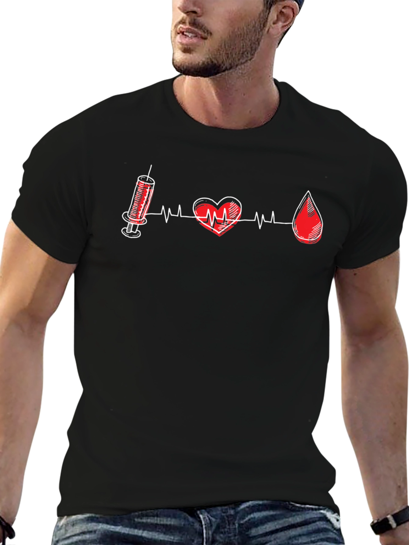 Medical Motif Tee: Heart Syringe & Blood Drop