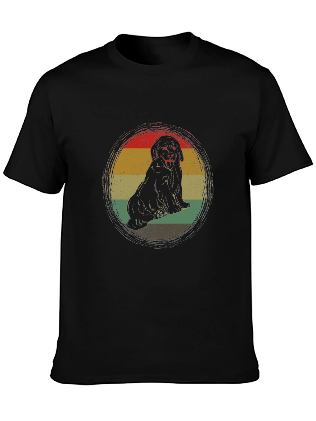 Retro Dog Graphic Tee - Black Crew Neck T-Shirt