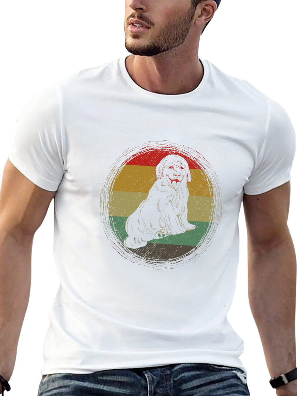 Retro Dog Graphic Tee - Black Crew Neck T-Shirt