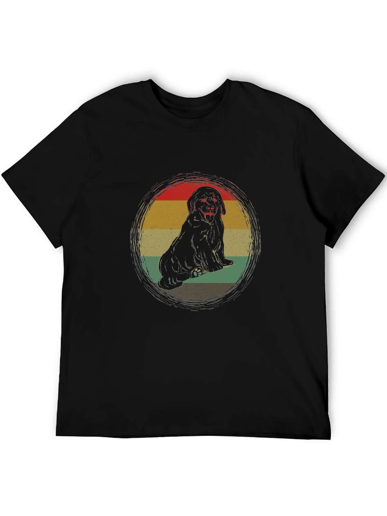 Retro Dog Graphic Tee - Black Crew Neck T-Shirt