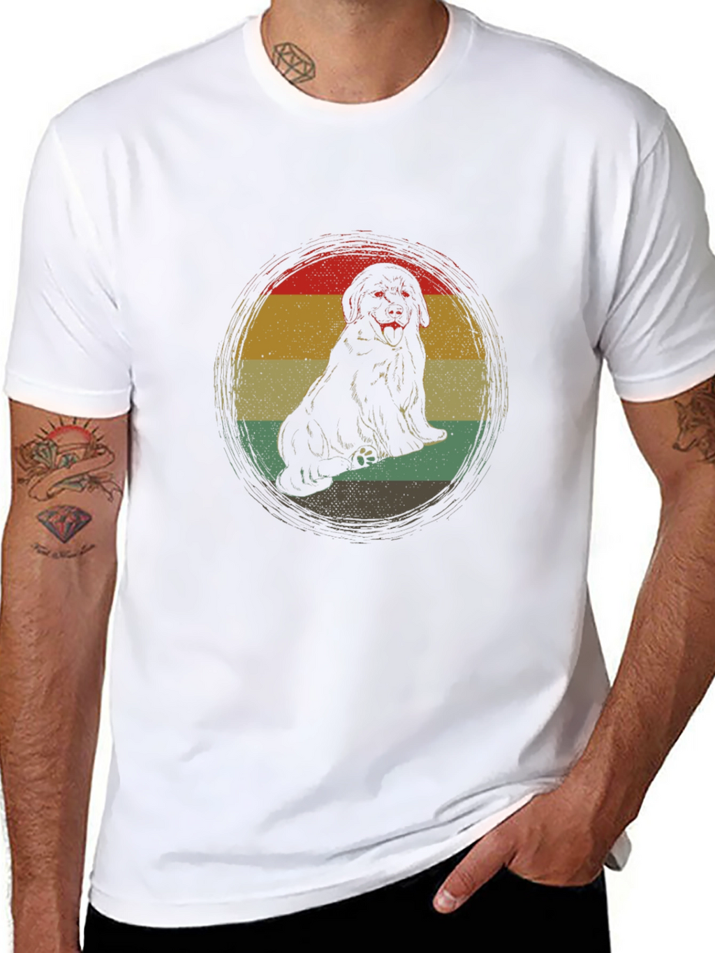 Retro Dog Graphic Tee - Black Crew Neck T-Shirt