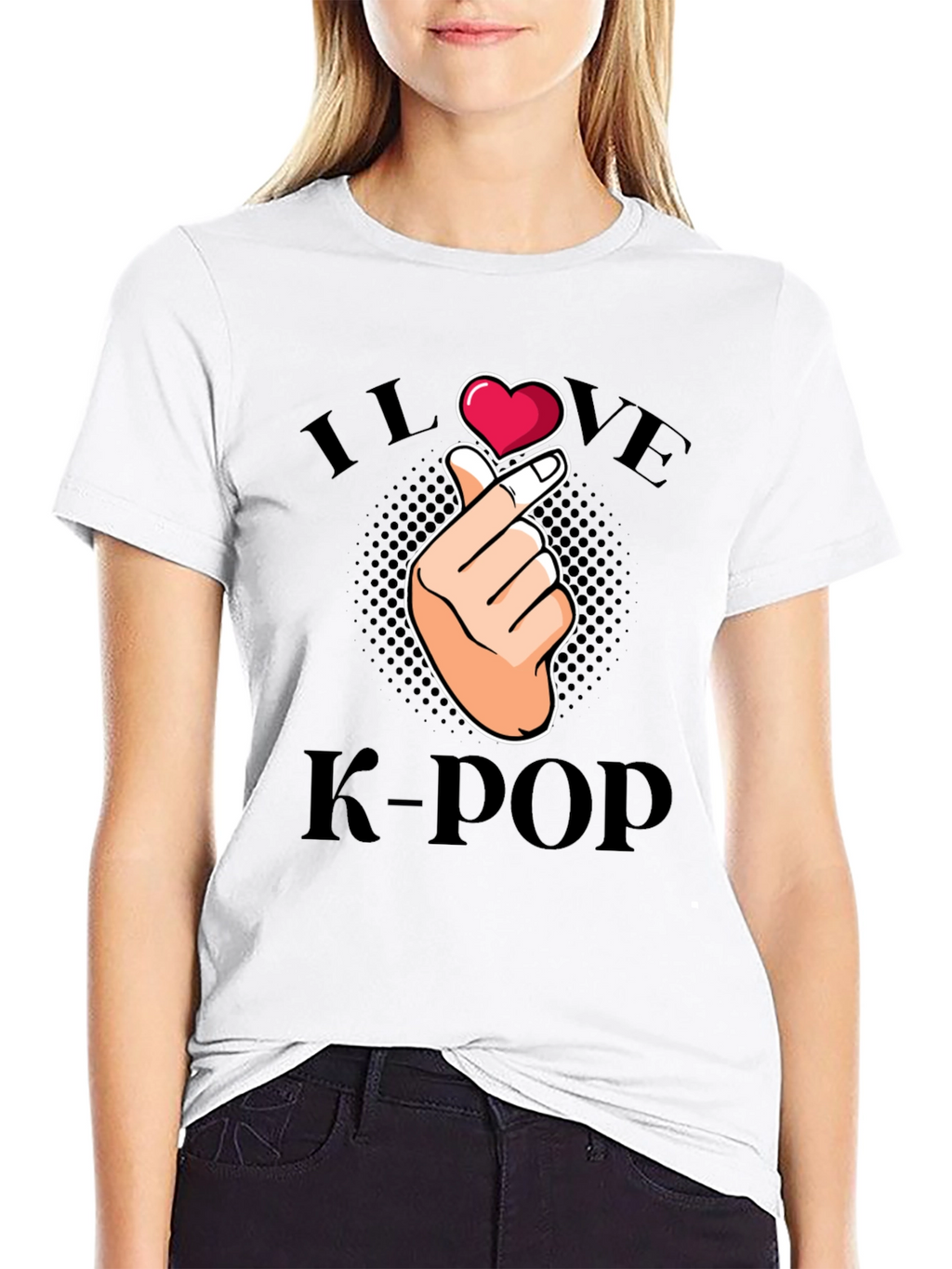 I Love K-Pop Finger Heart Graphic Tee - Black