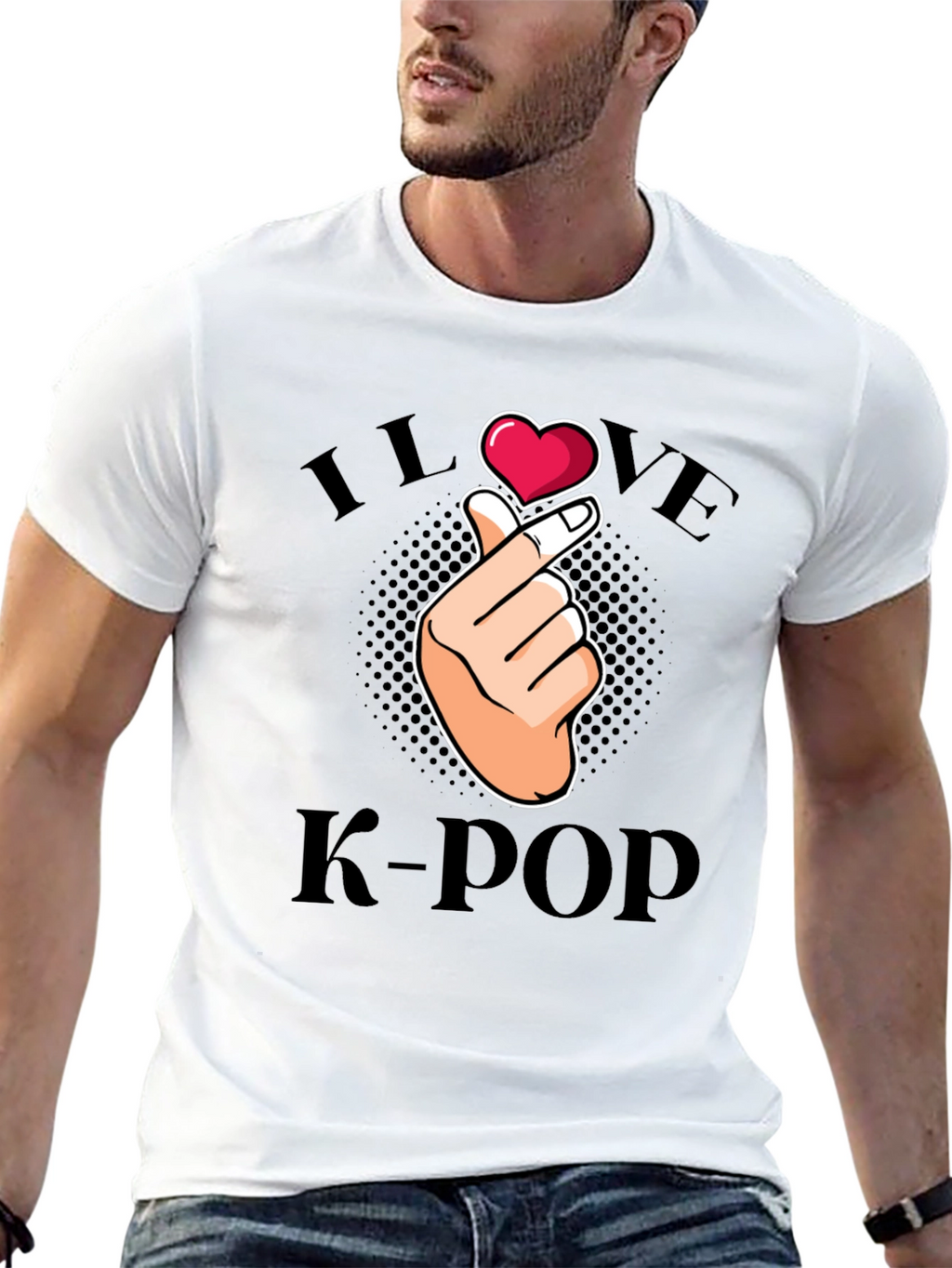 I Love K-Pop Finger Heart Graphic Tee - Black