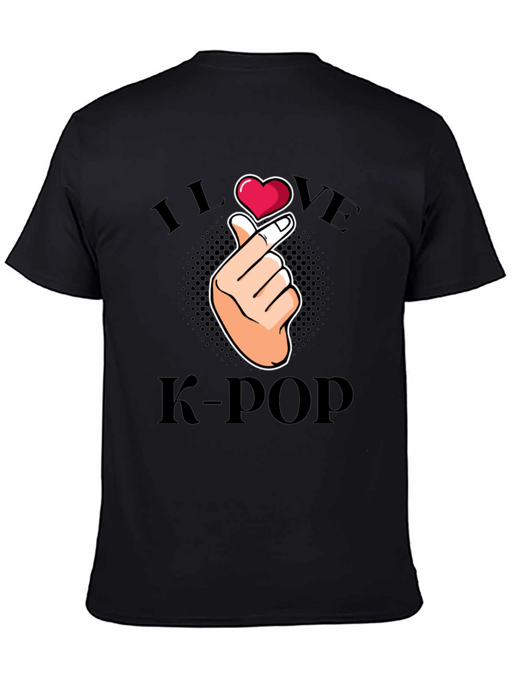 I Love K-Pop Finger Heart Graphic Tee - Black