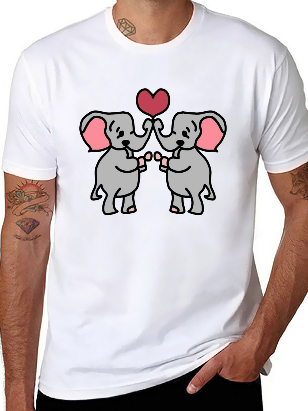 Cute Elephants Heart Graphic T-Shirt