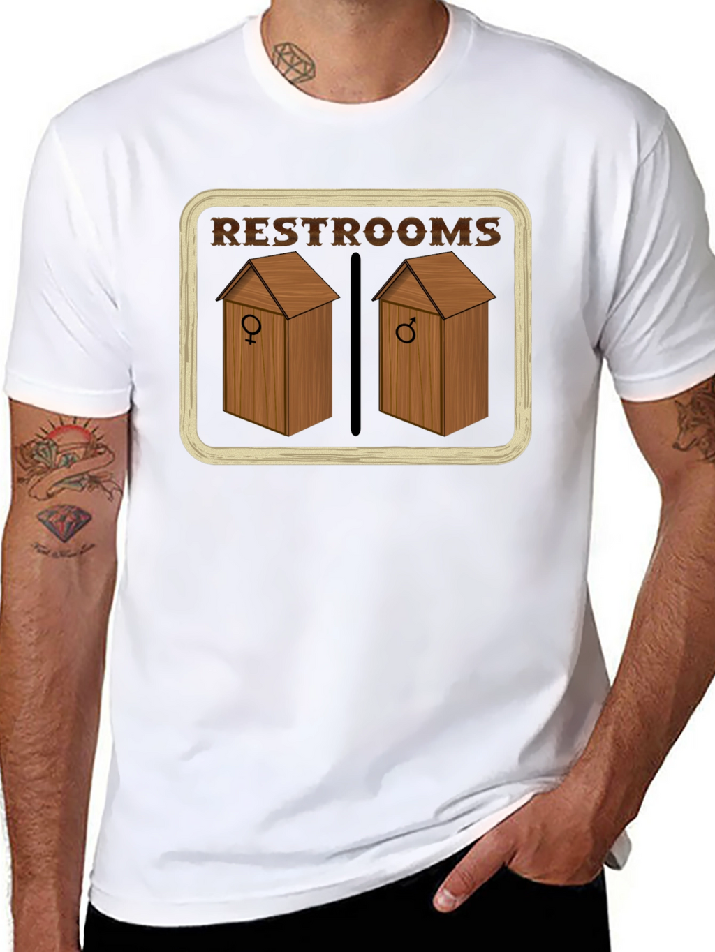 Restrooms Outhouse Novelty Graphic T-Shirt