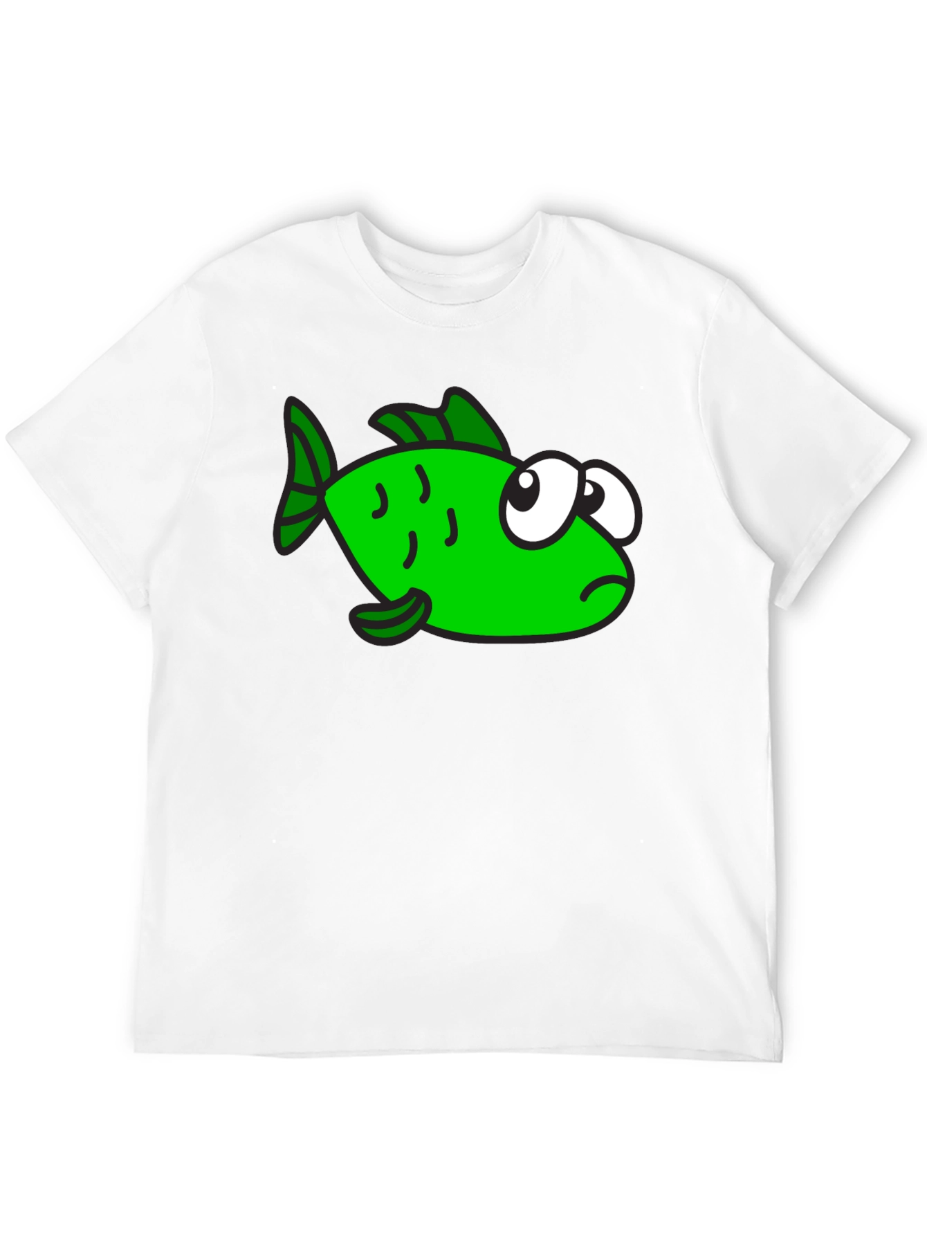 Funny Green Fish Graphic Print Black T-Shirt