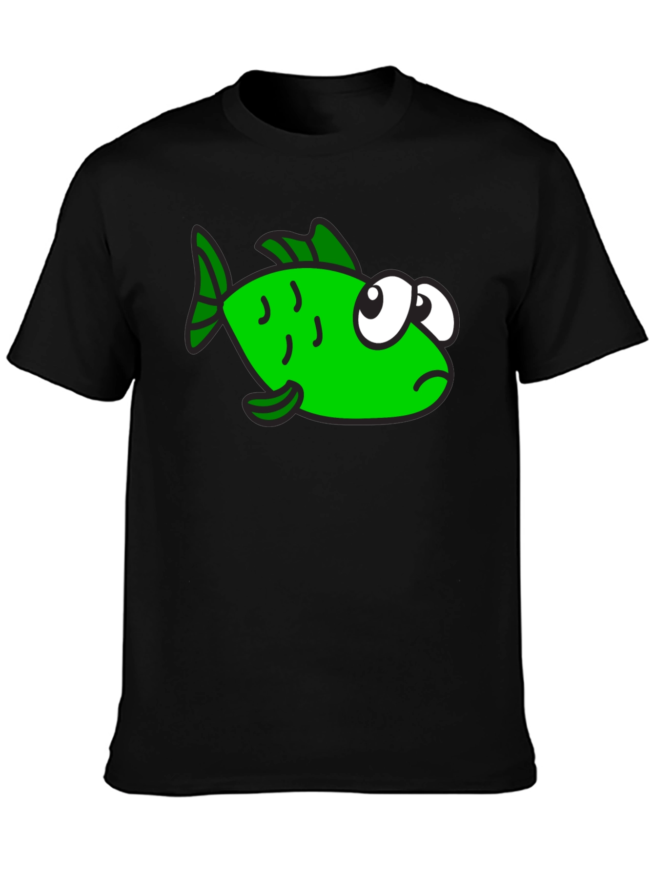Funny Green Fish Graphic Print Black T-Shirt