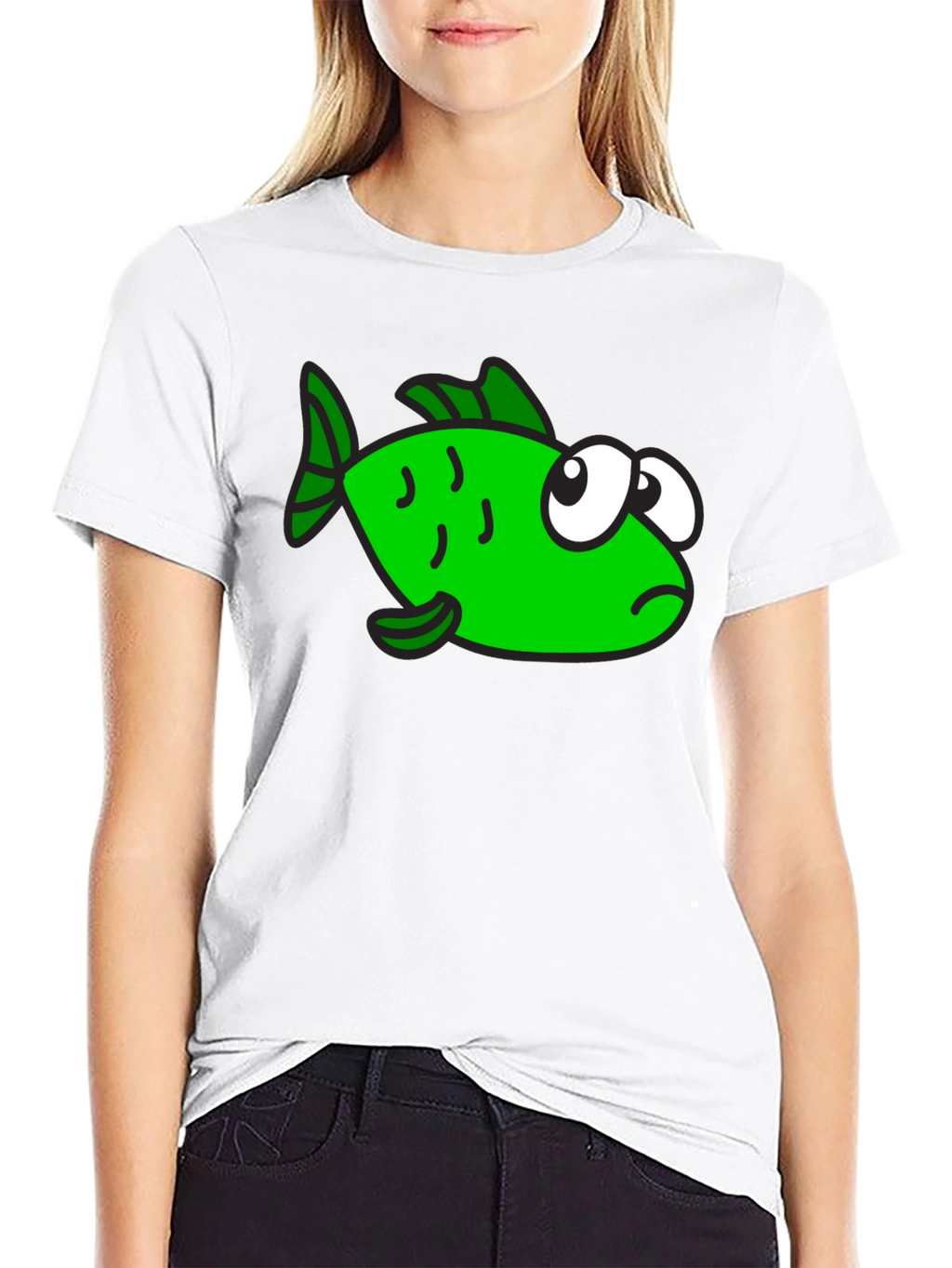 Funny Green Fish Graphic Print Black T-Shirt