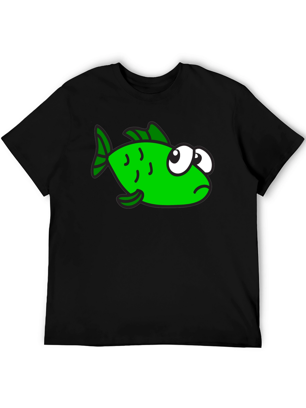 Funny Green Fish Graphic Print Black T-Shirt