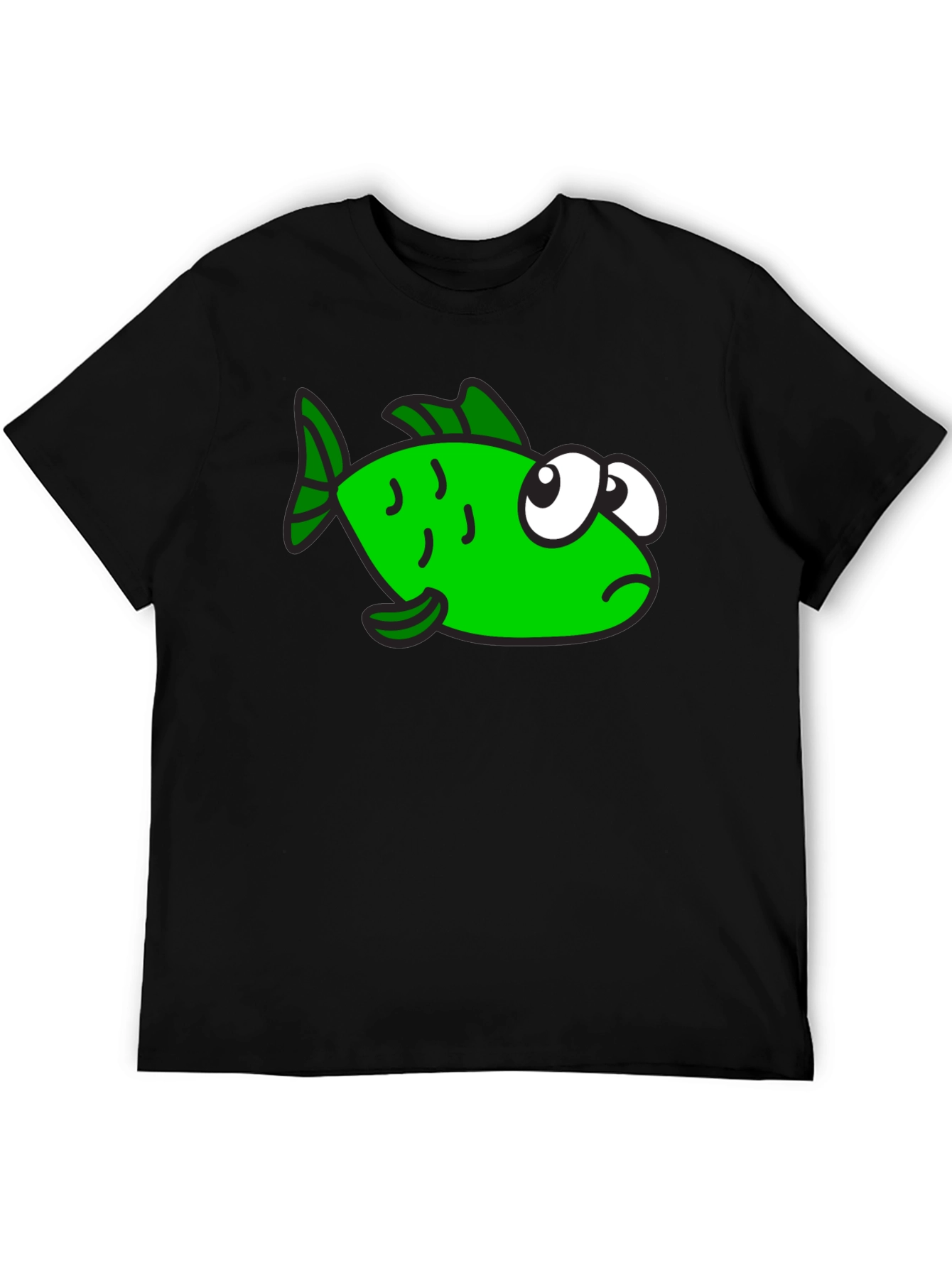 Funny Green Fish Graphic Print Black T-Shirt