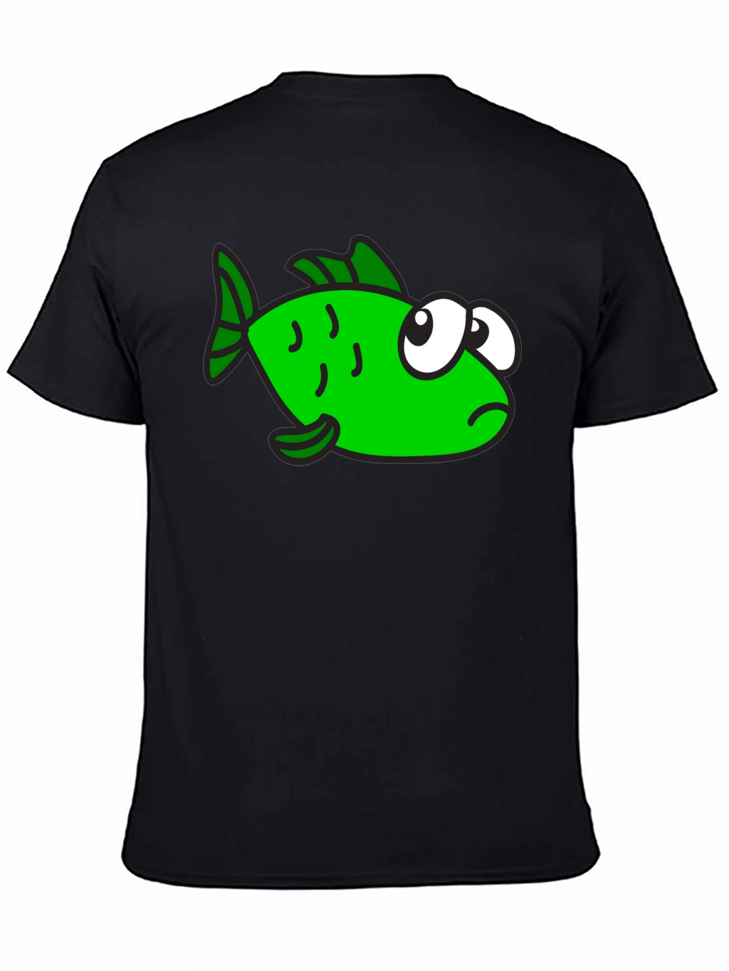 Funny Green Fish Graphic Print Black T-Shirt