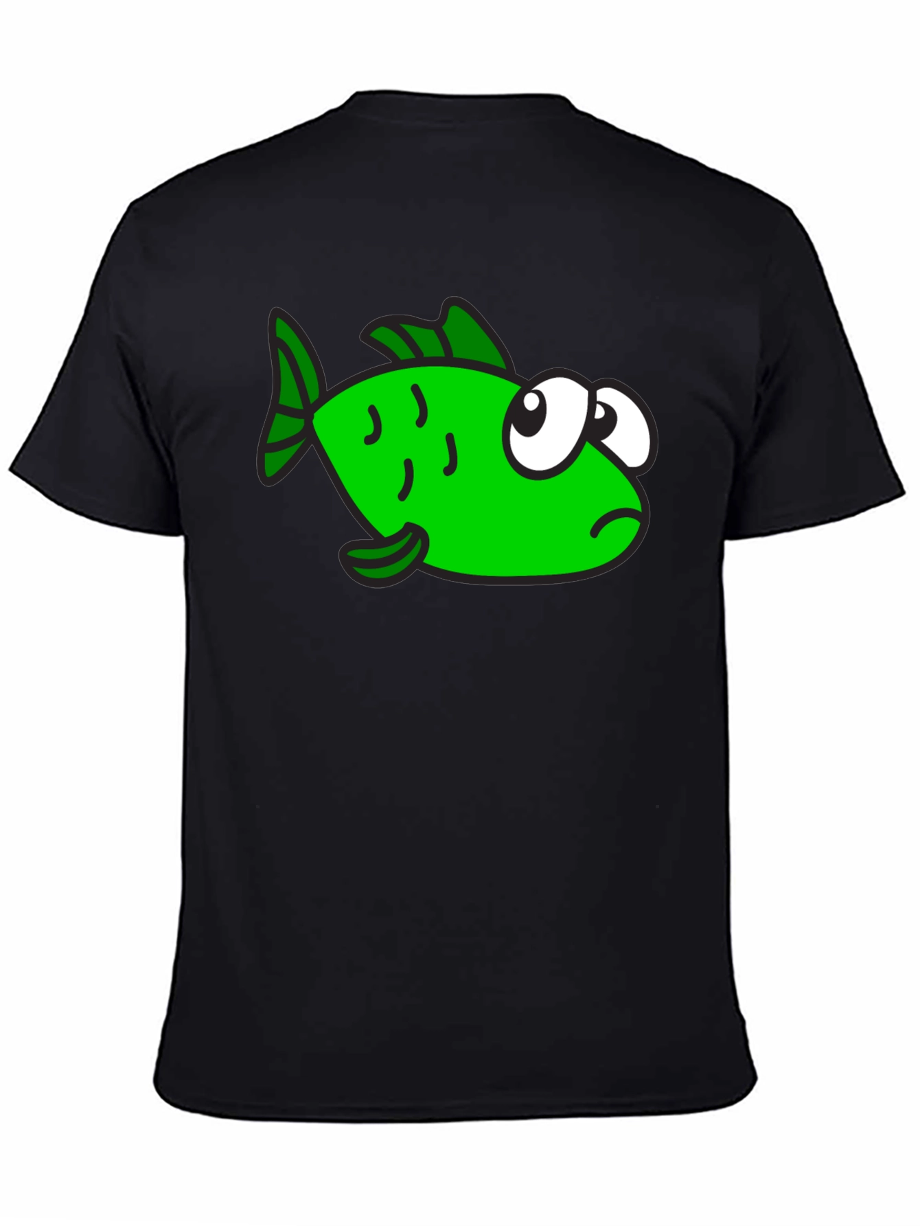 Funny Green Fish Graphic Print Black T-Shirt